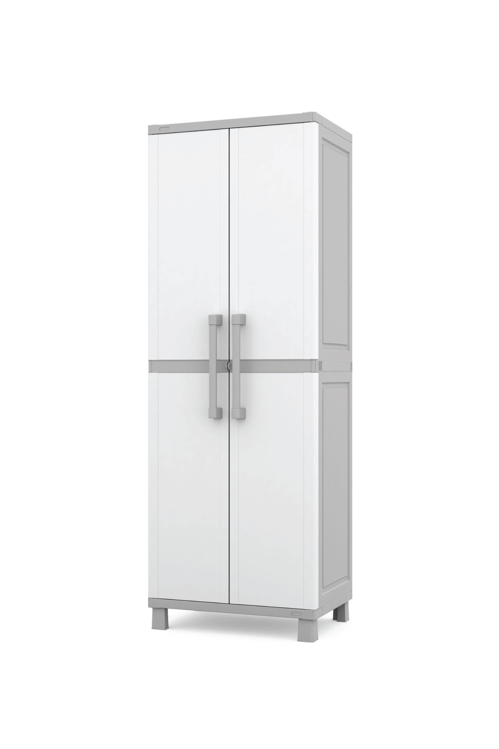 Keter Storage Cabinet with Doors and Shelves - White & Grey Organizer for Laundry Room, Garage, Bathroom, Closet | Perfect for Home Organization and Space Saving Solutions