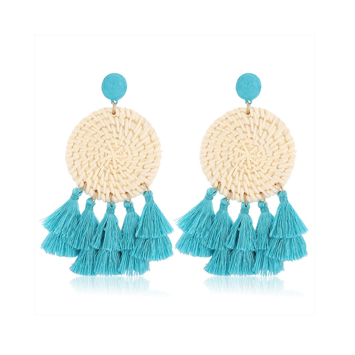 Handmade Bohemian Rattan Earrings for Women - Lightweight Layered Tassel Drop Dangle Earrings with Wicker Straw Texture | Perfect for Summer Festivals, Beach Vacations & Boho Chic Outfits