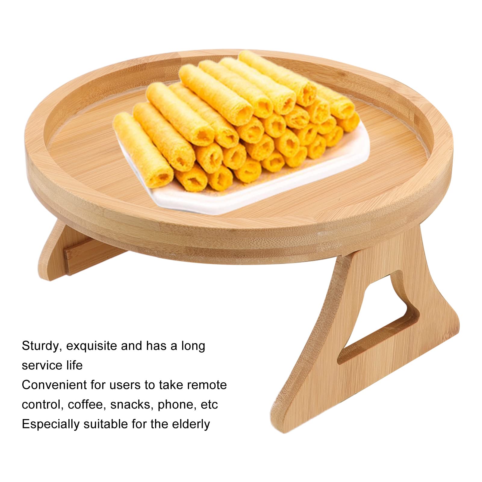 Wooden Sofa Armrest Tray - Foldable Couch Table with Clip Holder for Coffee, Tea & Snacks | Perfect for Movie Nights, Reading & Living Room Relaxation