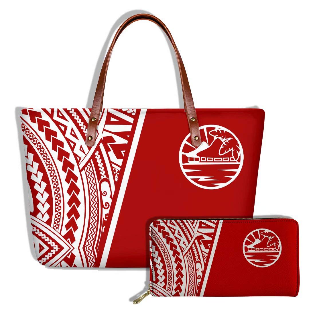 Polynesian Leather Handbag and Wallet Set for Women - Stylish Shoulder Bag, Purse & Tote Hobo Bag | Perfect for Travel, Work & Everyday Use