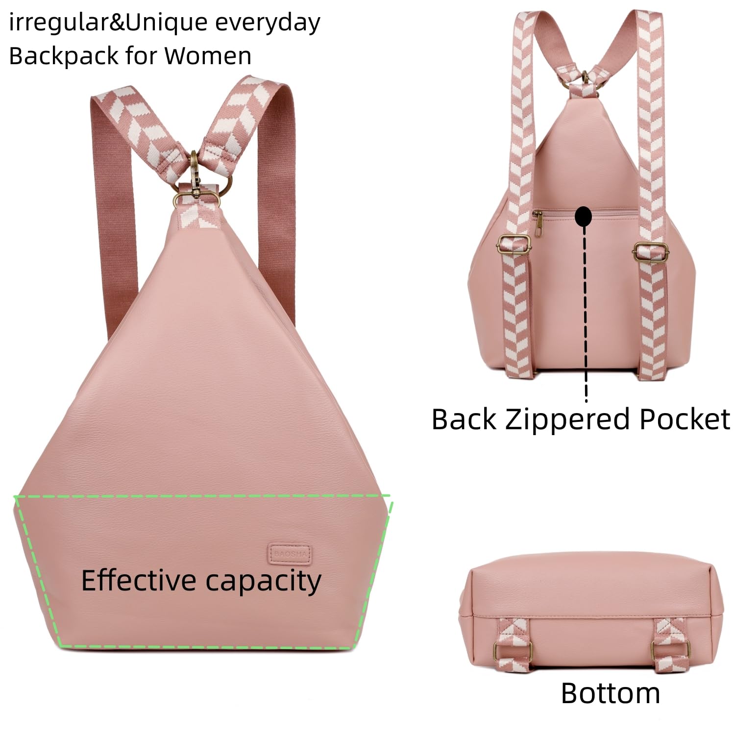 Stylish Vegan Leather Backpack Purse for Women - Small Hiking Sling Crossbody Bag XB-24 (Pink) | Waterproof Lightweight Travel Daypack for Work, Gym & Outdoor Adventures