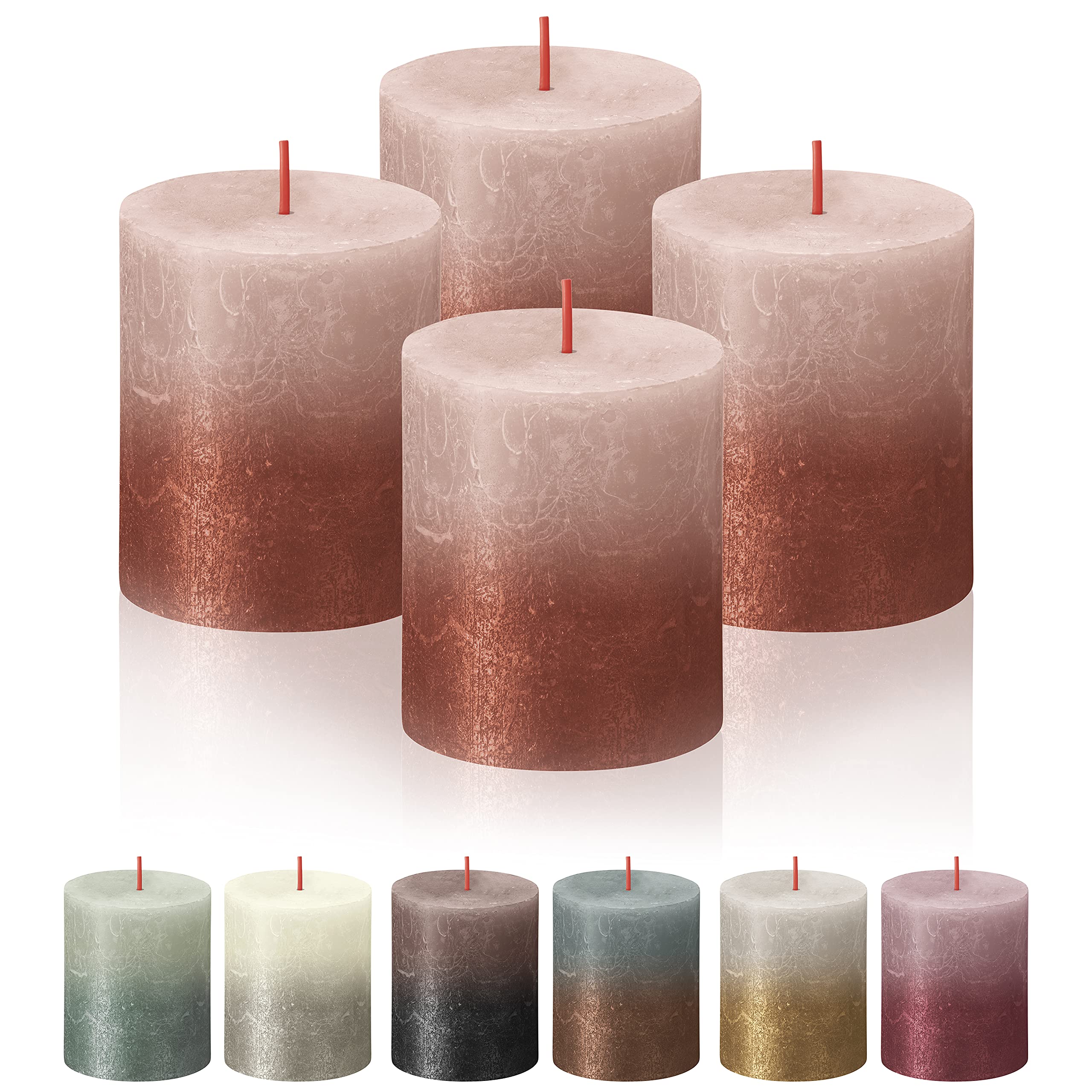 BOLSIUS 4 Pack Misty Pink & Amber Sunset Rustic Metallic Pillar Candles - 2.75