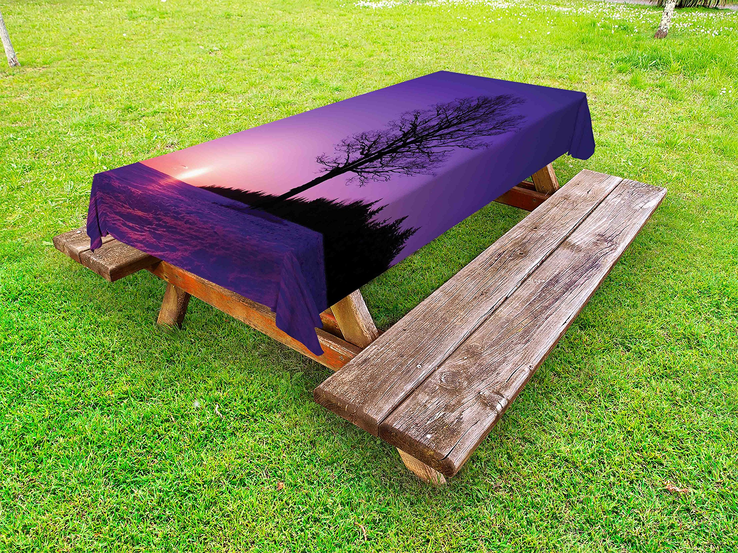 Ambesonne Winter Oak Tree Sunset Snowy Field Tablecloth - 58