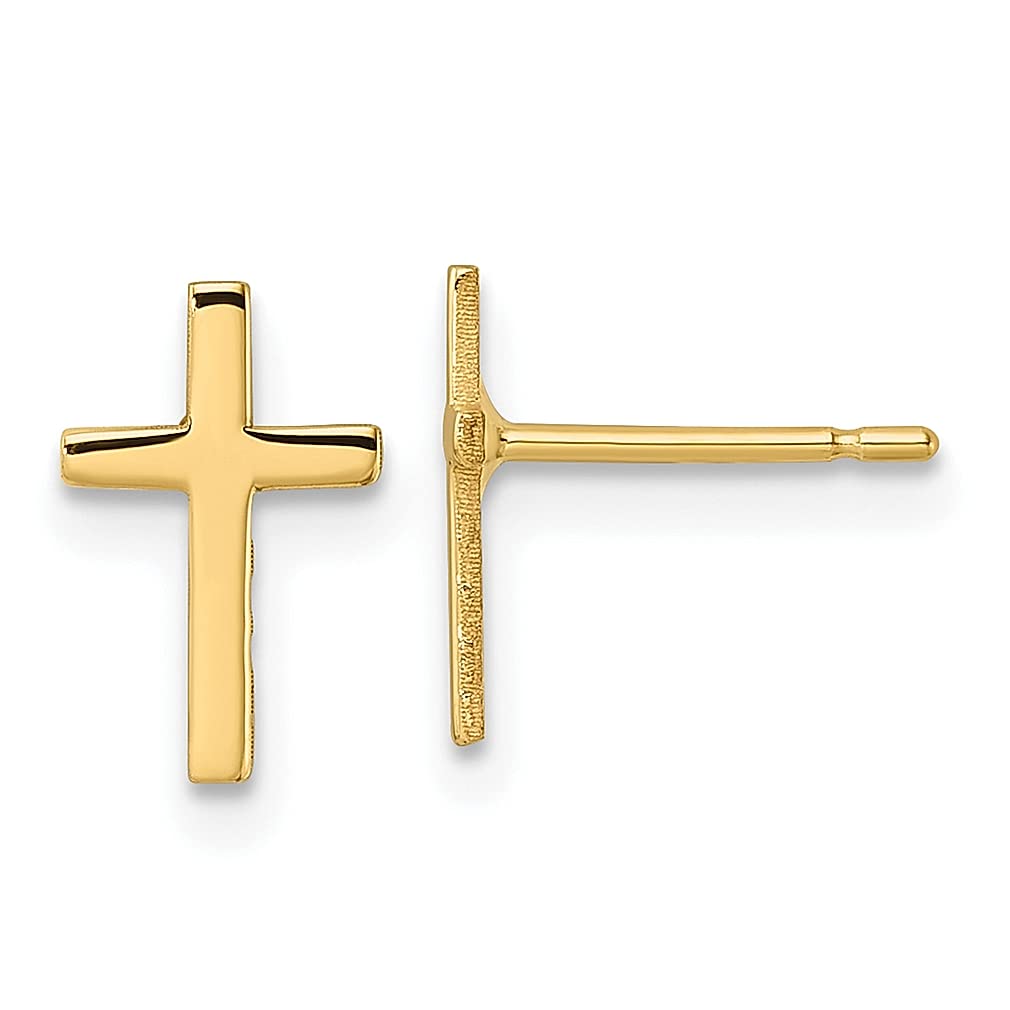 14K Yellow Gold Cross Religious Post Stud Earrings for Women - Hypoallergenic Fine Jewelry - Perfect Gift for Her, Baptism, First Communion & Everyday Wear