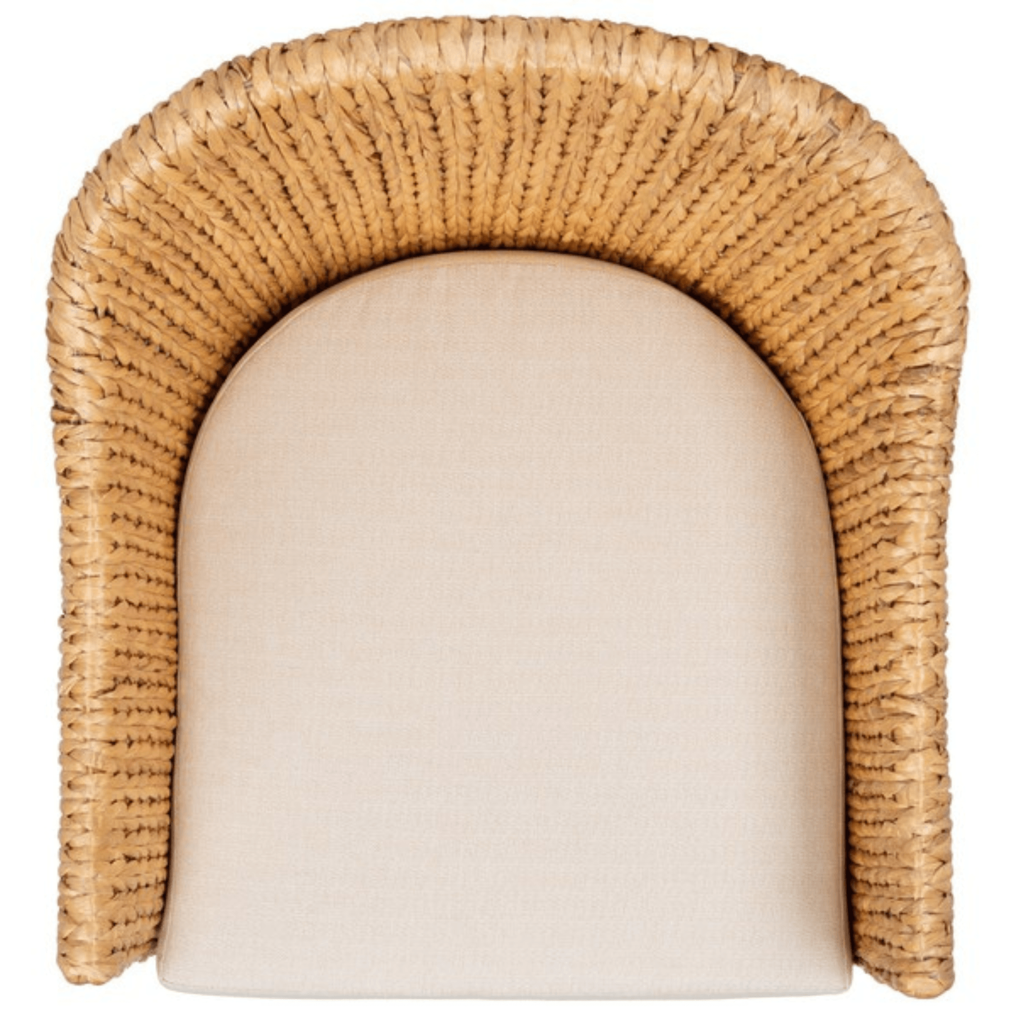 Braided Natural Water Hyacinth Dining Chair with Beige Cushion - Eco-Friendly Woven Rattan Seat for Indoor/Outdoor Dining Room, Patio, Kitchen, and Restaurant Use