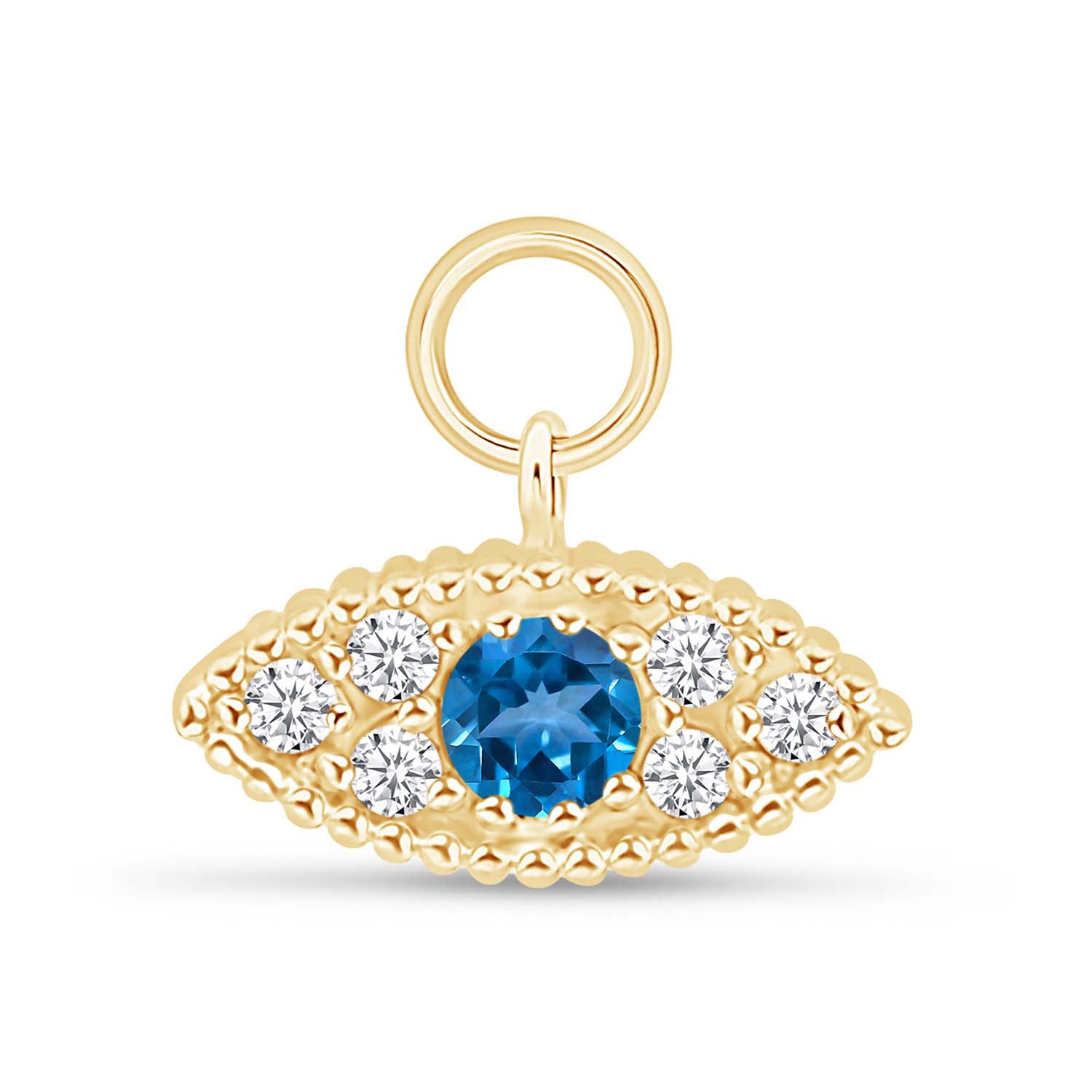 14k Yellow Gold Hoop Earrings with Blue Topaz Evil Eye Charm - Stylish Protection for Everyday Wear & Gift Giving