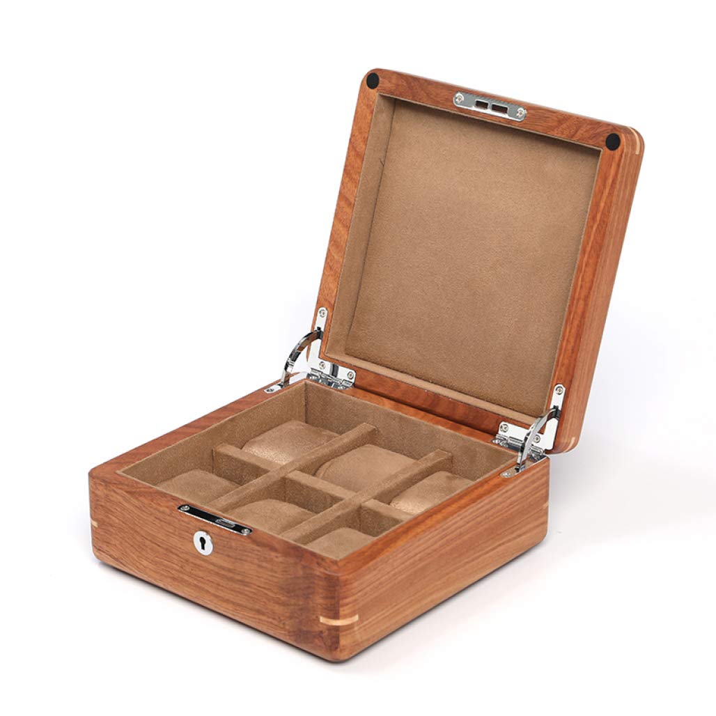DPPAN Wooden Watch Box Organizer - 6 Slot Luxury Watch Display Case with Removable Pillow & Metal Buckle for Men (Brown) - Perfect for Watch Collection Storage & Jewelry Display at Home or Office