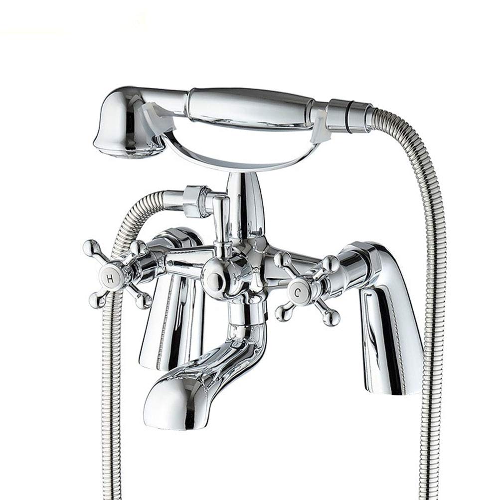 Chrome Brass Bathtub Faucet Set - Deck Mounted Dual Handle Shower System with Mixer Tap | Perfect for Modern Bathroom Renovations & Spa-Like Shower Experiences