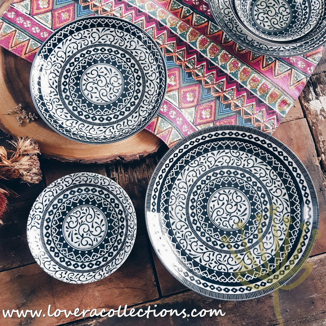 Awasaka Japan Black & White Tribal Dinnerware Set - Modern Ceramic Plates & Bowls for Dining, Entertaining & Home Decor (50% Off Sale)