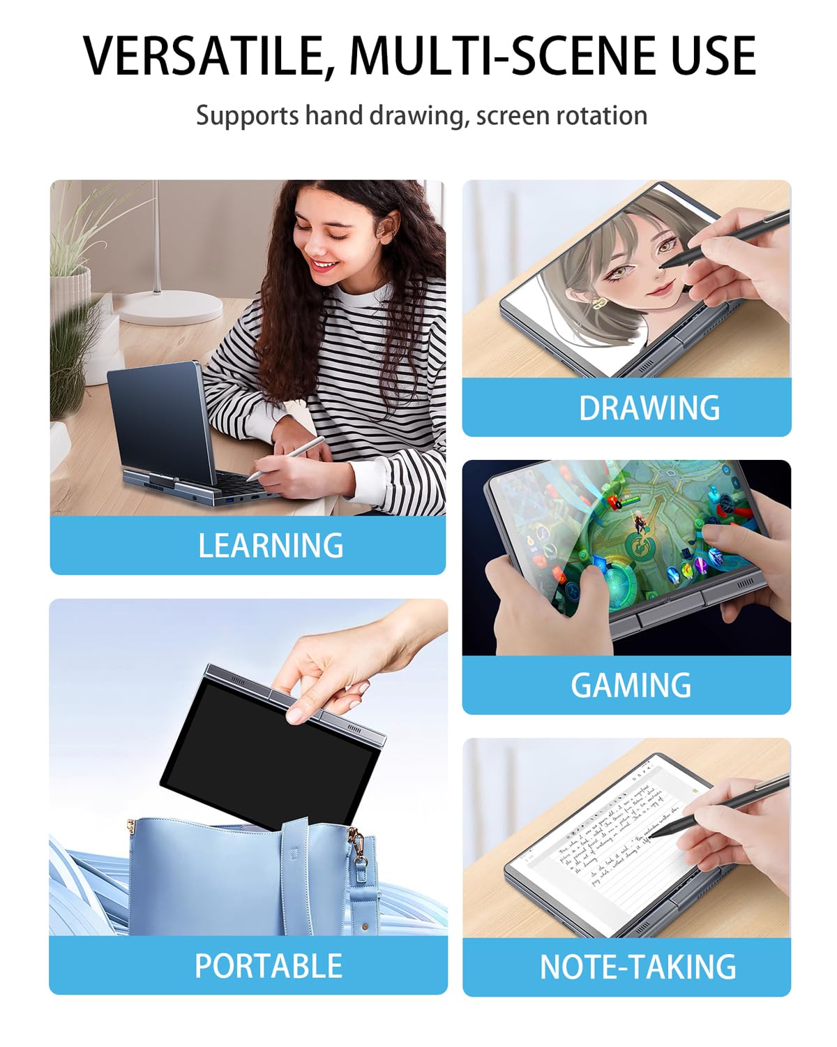8 Inch 2-in-1 Mini Laptop with Rotatable HD Touch Screen - Windows 11 Pro, Intel N100, 12GB RAM, 1TB SSD, Wi-Fi 6, Bluetooth 5.2 - Portable Convertible Laptop for Business, Travel & Home Use