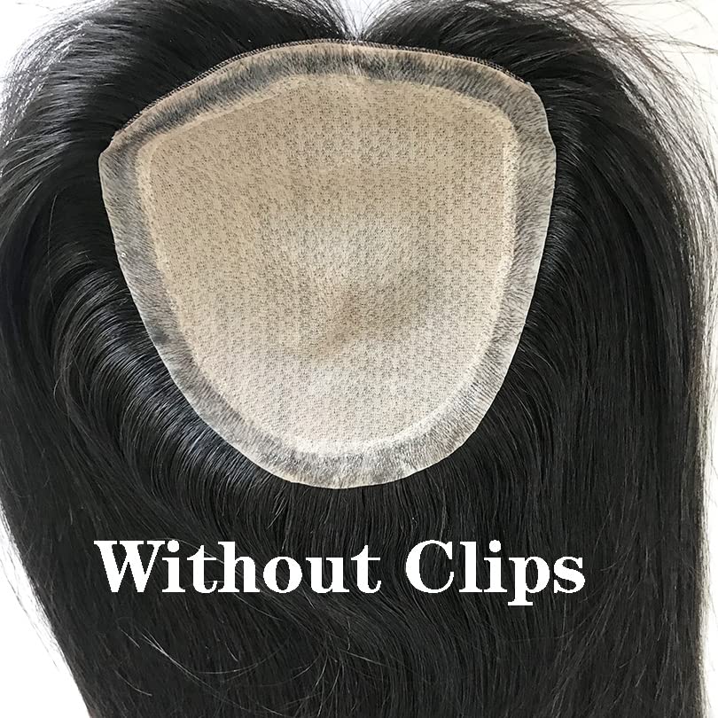 Premium 10-Inch Human Hair Topper for Women - Black & Dark Brown Silk Base Crown Toupee - 5x5 PU Edge Wiglet for Thinning Hair (No Clip) | Perfect for Daily Wear, Special Occasions & Hair Loss Solutions