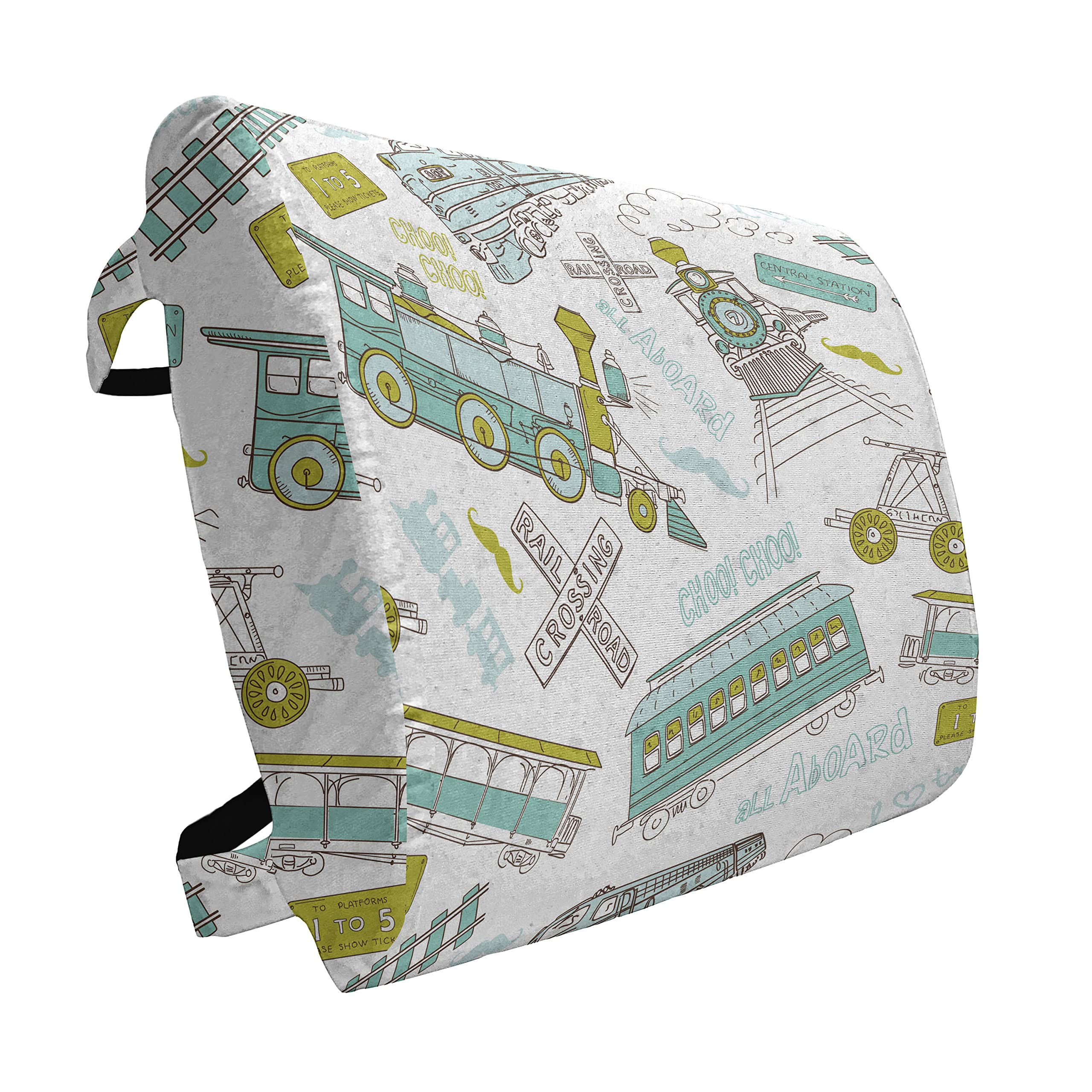 Ambesonne Vintage Steam Engine Lumbar Support Pillow - Blue Green Train Pattern, High Density Foam for Office Chair & Car Seat, 14x13 Inch, Apple Green Turquoise - Perfect for Back Pain Relief, Gaming Chairs & Long Drives