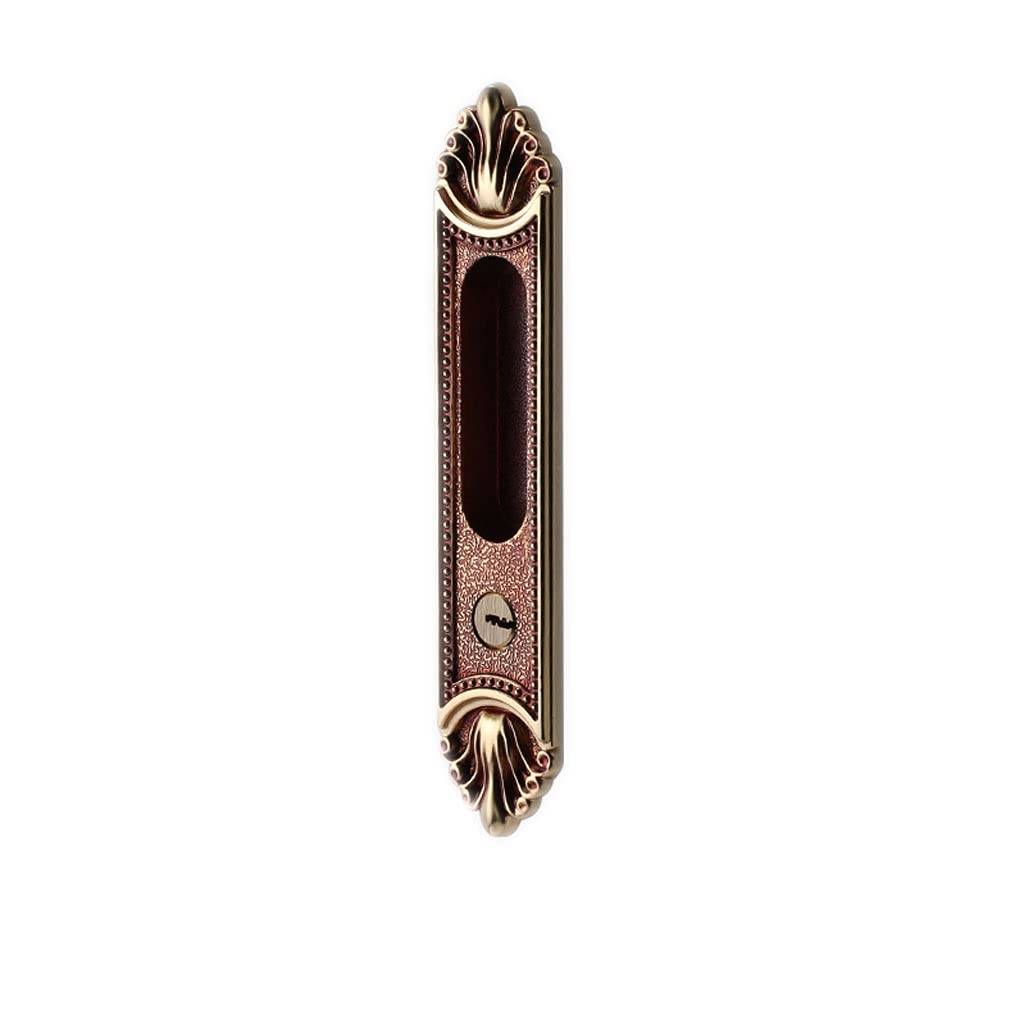 Solid Brass Sliding Door Knob Lever with Key - Concealed Hook Lock Handle for Bedroom & Interior Doors (Golden Finish) - Perfect for Privacy & Security in Homes, Offices, and Hotels