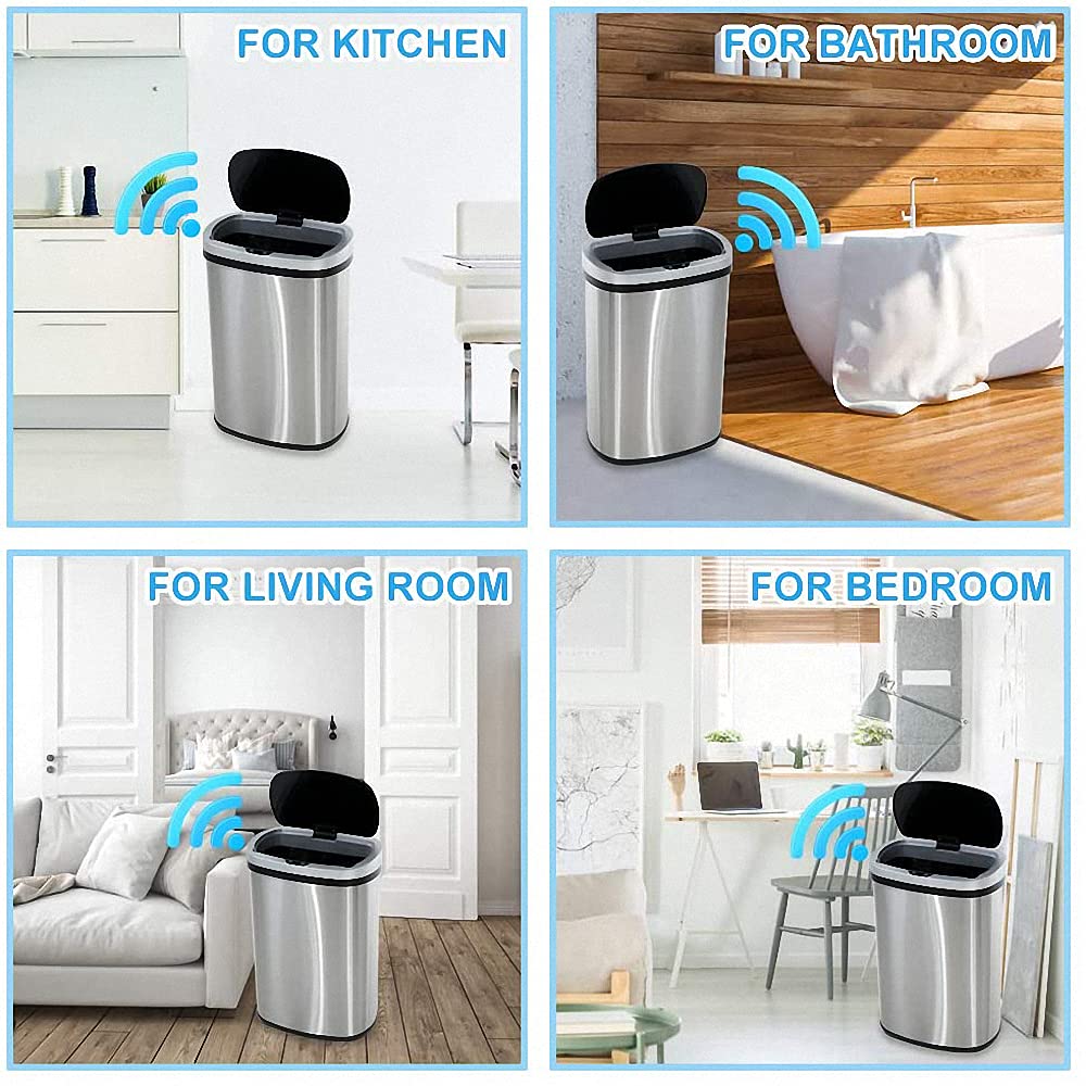 **13 Gallon Automatic Touchless Trash Can with Lid - Slim Stainless Steel Sensor Waste Bin for Kitchen, Home, Office (50L, Silver) | Hands-Free, Hygienic & Space-Saving for Living Room, Bedroom & More**