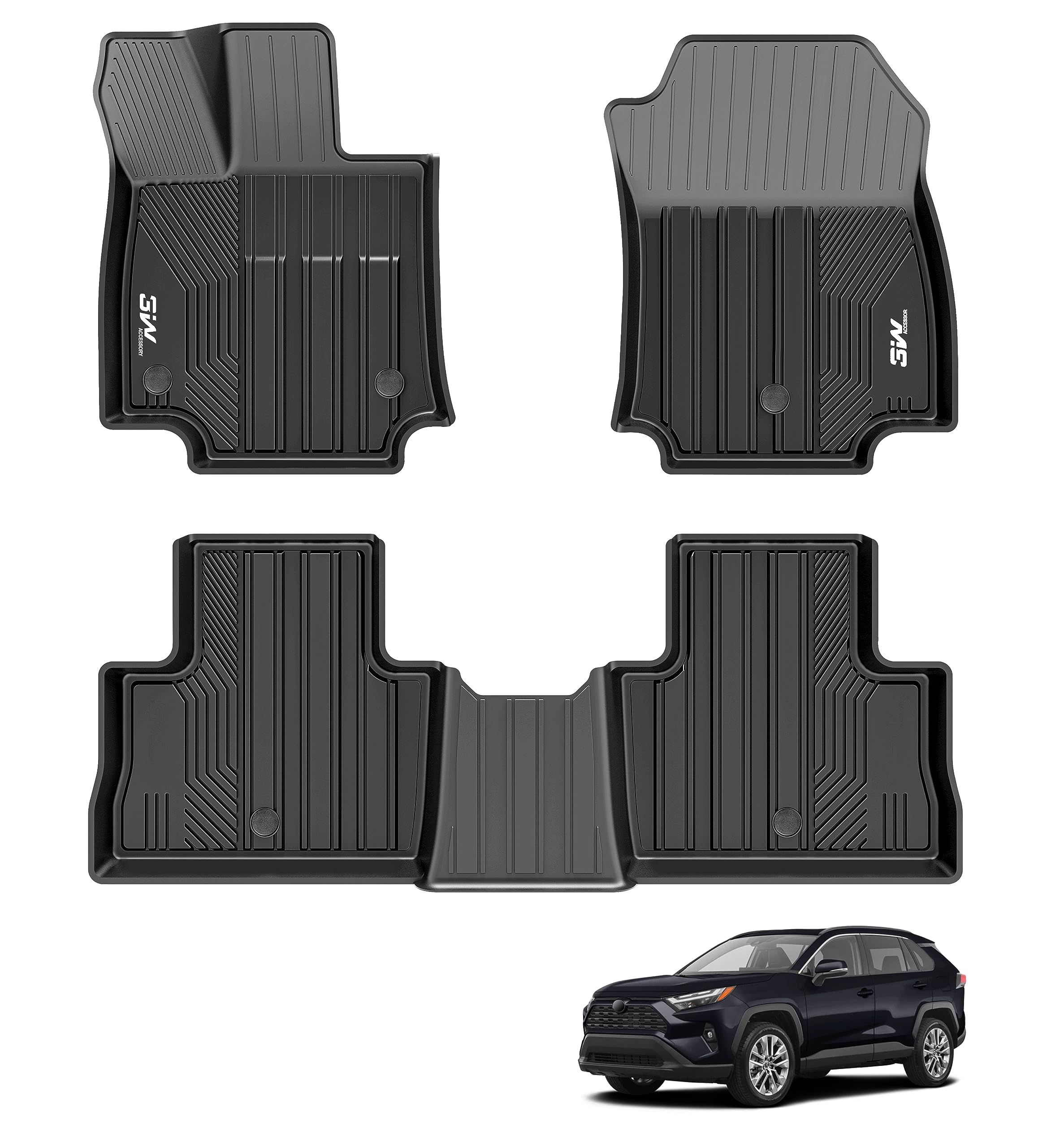 Premium 3W TPE All-Weather Floor Mats for Toyota RAV4 2019-2025 (Excluding Hybrid/Prime Models) - Custom Fit Front & Rear Seat Liners + Trunk Mat - Durable Black Car Mats for All-Season Protection - Perfect for Daily Commutes, Road Trips & Outdoor Adventures