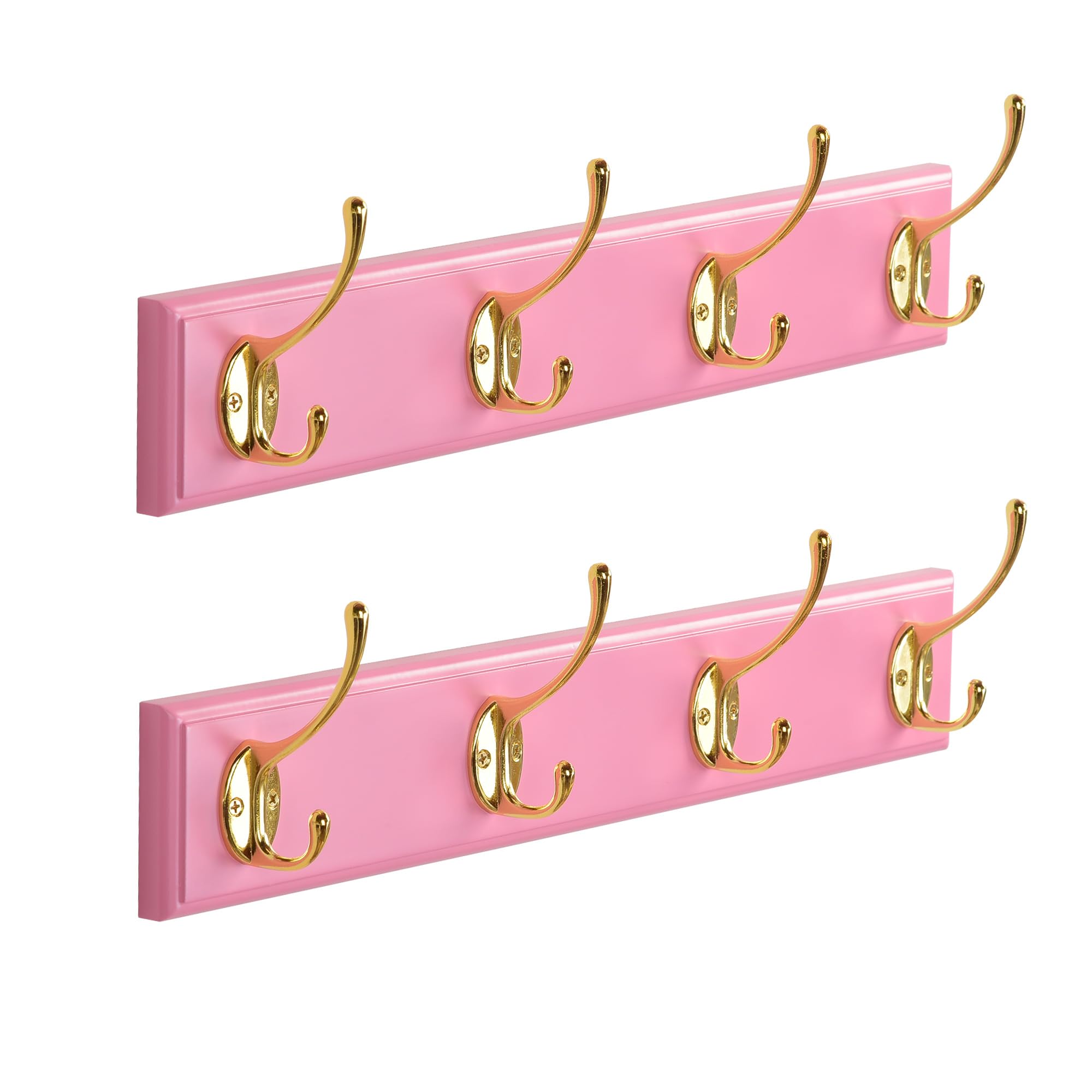 17 Inch Wall Mount Bamboo Coat Rack with 4 Double Hooks - 2 Pack White | Perfect for Entryway, Bedroom & Bathroom Organization