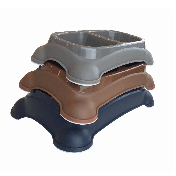 Durable Plastic Double Pet Bowl for Dogs & Cats - Non-Slip Pet Food and Water Dish for Indoor/Outdoor Use - Perfect for Feeding Time, Travel, and Training