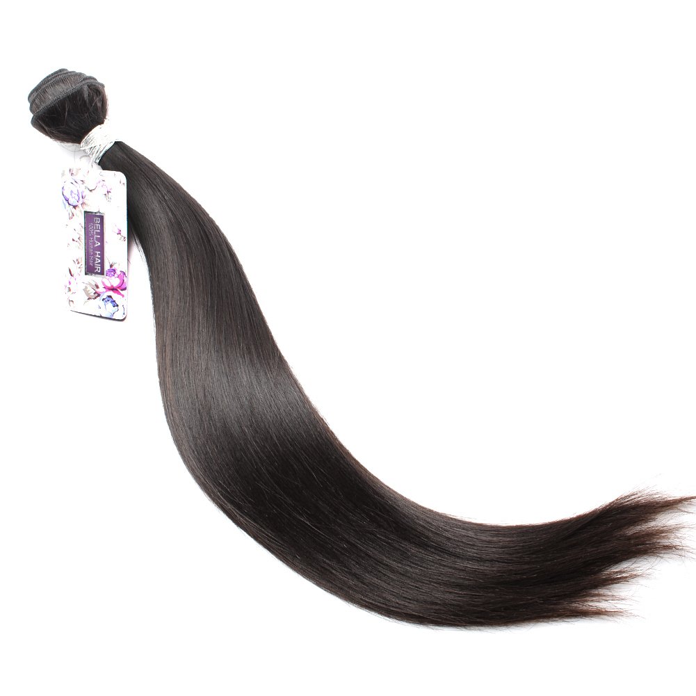 Bella Hair 100% Human Hair Weave Bundles - Peruvian Virgin Remy Hair 8-34 Inches, Silky Straight, Natural Black Color (28