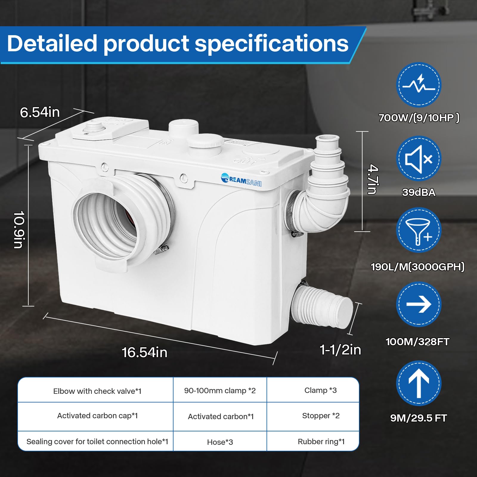 700W Macerator Pump for Upflush Toilet, Sewage Sump Pump - Basement, Marine & RV Use | Waste Water Disposal for Toilet, Laundry Sink & Shower | Ideal for Small Spaces & Off-Grid Living