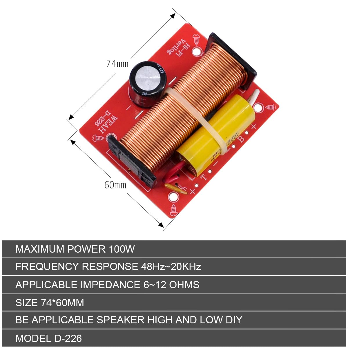 2-Way Speaker Crossover 100W - DriSentri 2-Pack Audio Crossover for Treble & Bass - Frequency Divider for Home Theater & Car Audio Systems