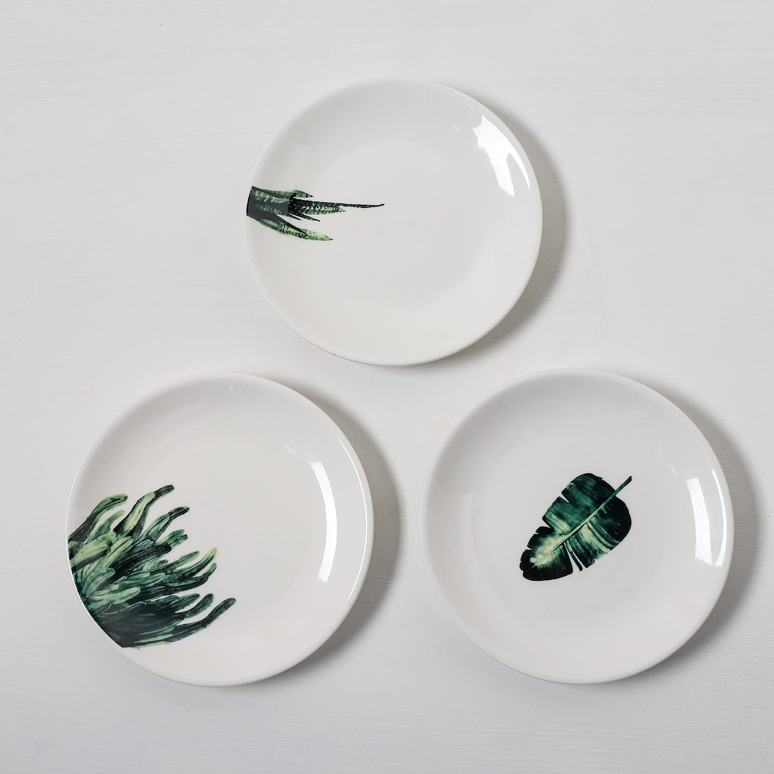 6-Piece Small Porcelain Appetizer Plates Set - 6 Inch White Ceramic Dessert Plates with Botanical Patterns, Microwave & Dishwasher Safe - Perfect for Luncheons, Snacks, Bread Serving & Party Dining
