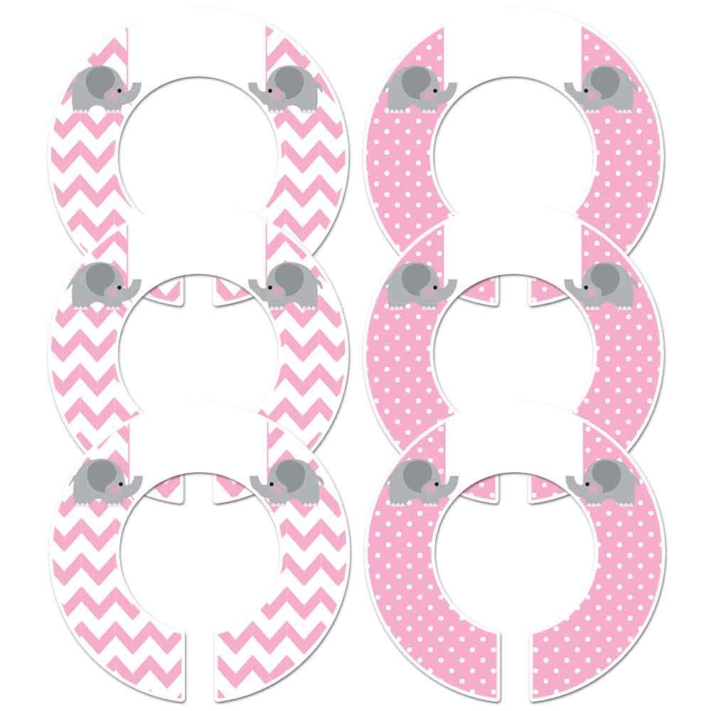 Pink Elephant Baby Girl Nursery Closet Size Dividers - 6 Pack for 1.5 Inch Rod | Newborn Closet Organization & Toddler Clothing Storage Solution