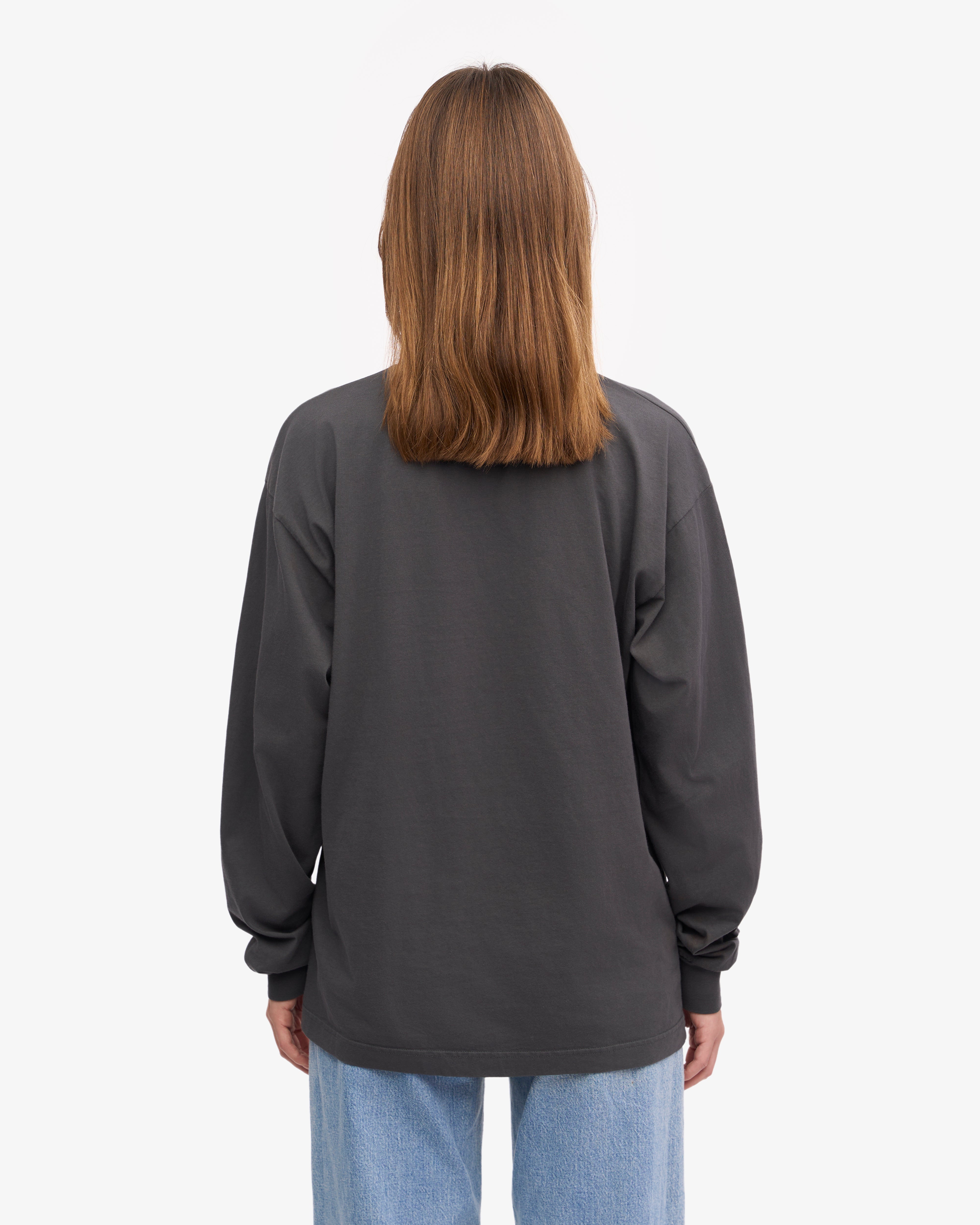 Organic Oversized Long Sleeve T-Shirt for Women - Soft Lava Grey Cotton Tee - Comfortable Loungewear & Casual Everyday Wear