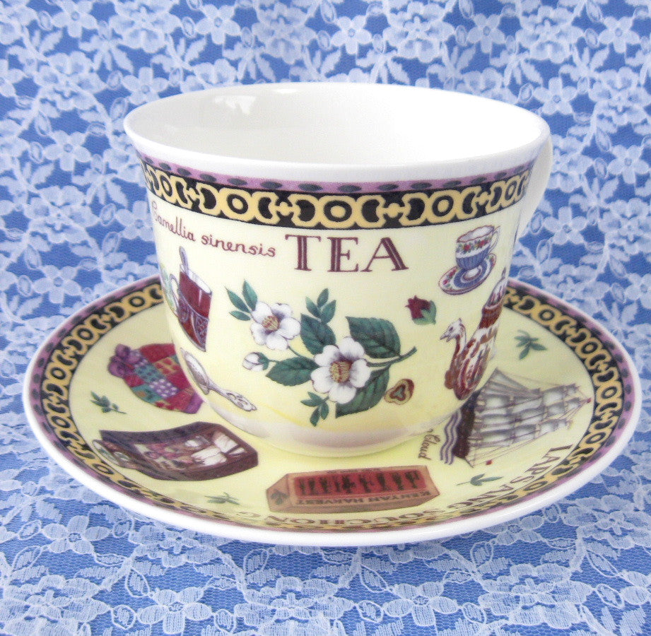 Royal Kirkham English Bone China Breakfast Tea Cup and Saucer Set - Flying Cloud Pattern - Perfect for Morning Tea, Afternoon Tea Parties, and Elegant Home Decor