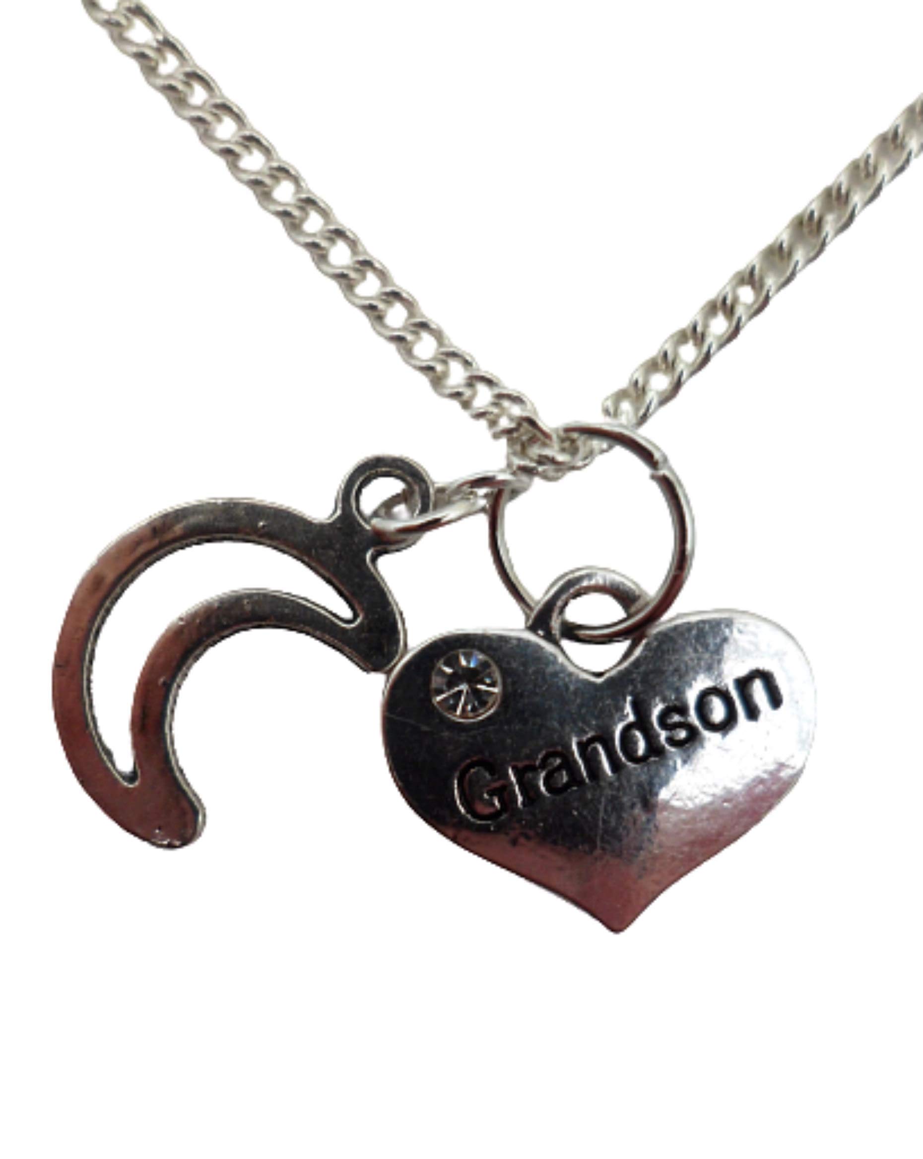 Silver Plated Necklace with Heart Gem Charm - Perfect Gift for Grandson | Birthday, Graduation & Special Occasions