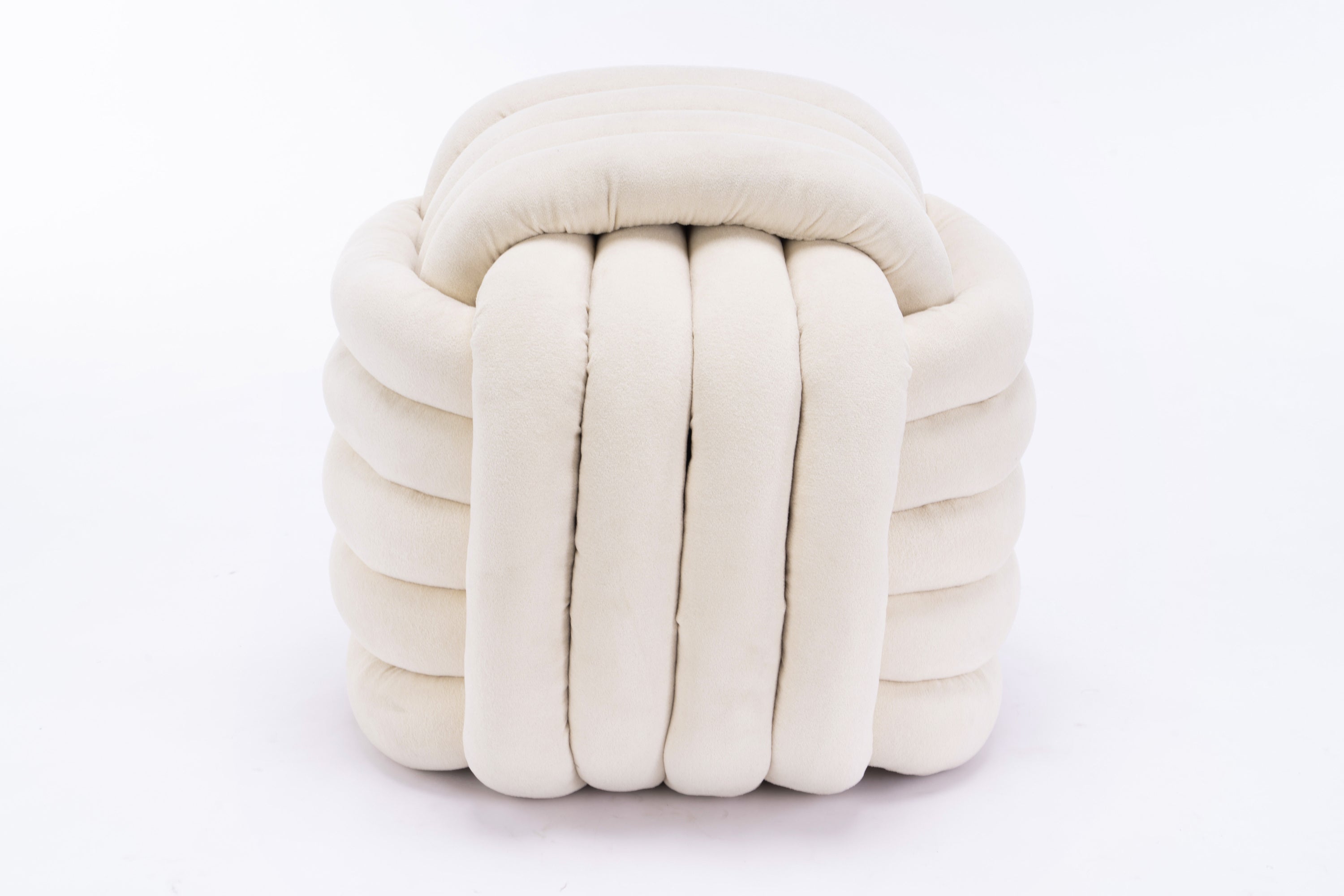 Modern Knot Design Chenille Fabric Ottoman Footstool - Comfortable & Stylish Makeup Stool for Living Room, Bedroom - Beige Home Decor Accent | Perfect for Lounging, Reading Nook & Vanity Seating