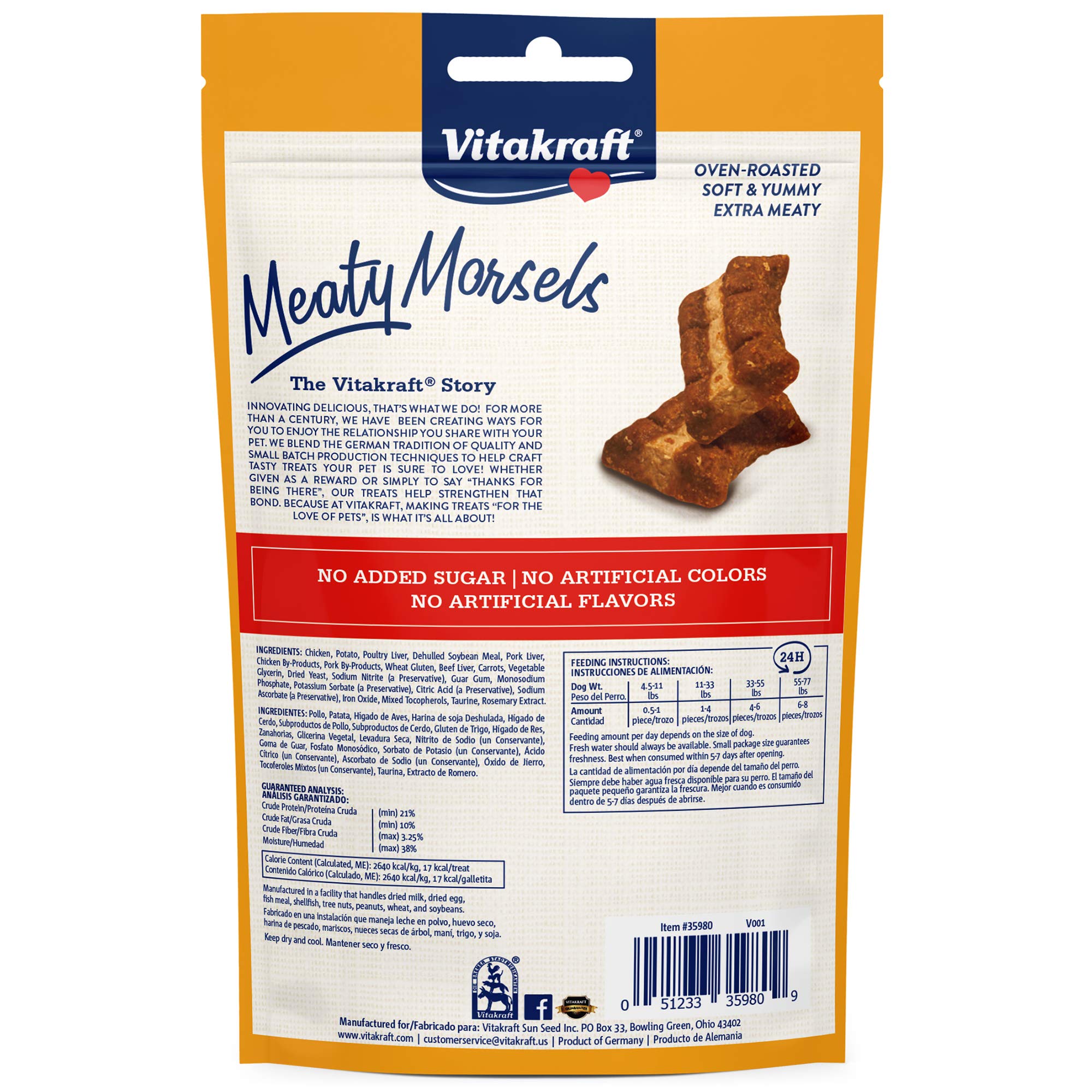 Vitakraft Meaty Morsels Dog Treats - Chicken, Beef & Carrot Flavor - Soft Training Treats for Small & Large Dogs - Oven-Baked Natural Ingredients - Perfect for Reward Training & Snack Time