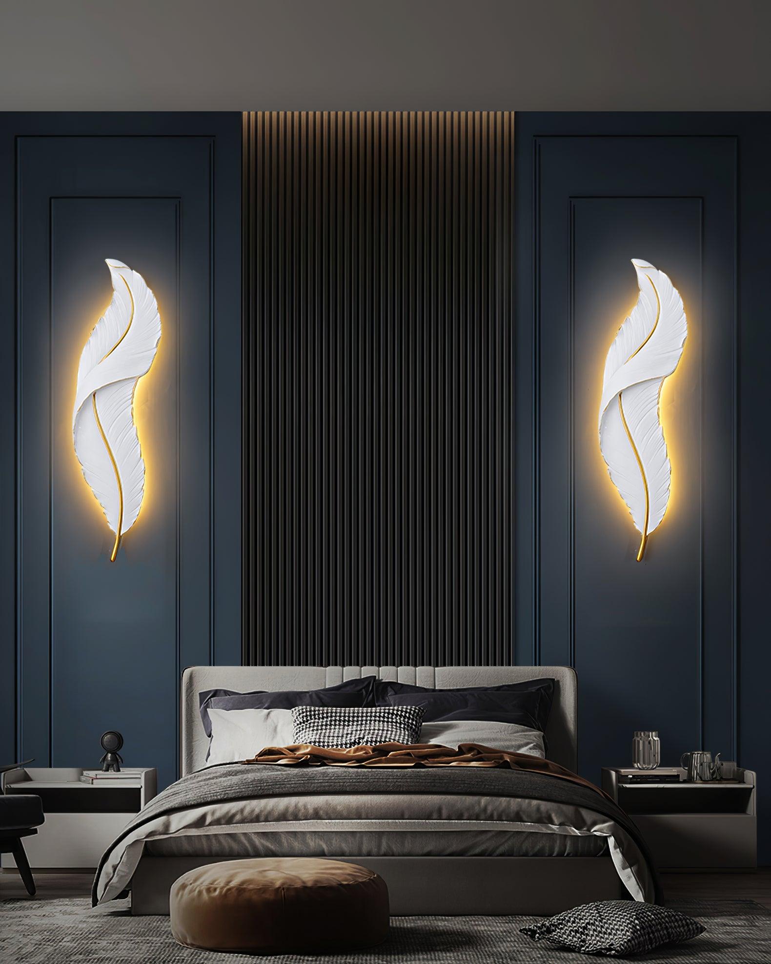 Feather Wall Lamp - Modern Boho Chic Light Fixture for Bedroom, Living Room & Nursery - Soft Ambient Lighting for Cozy Home Decor