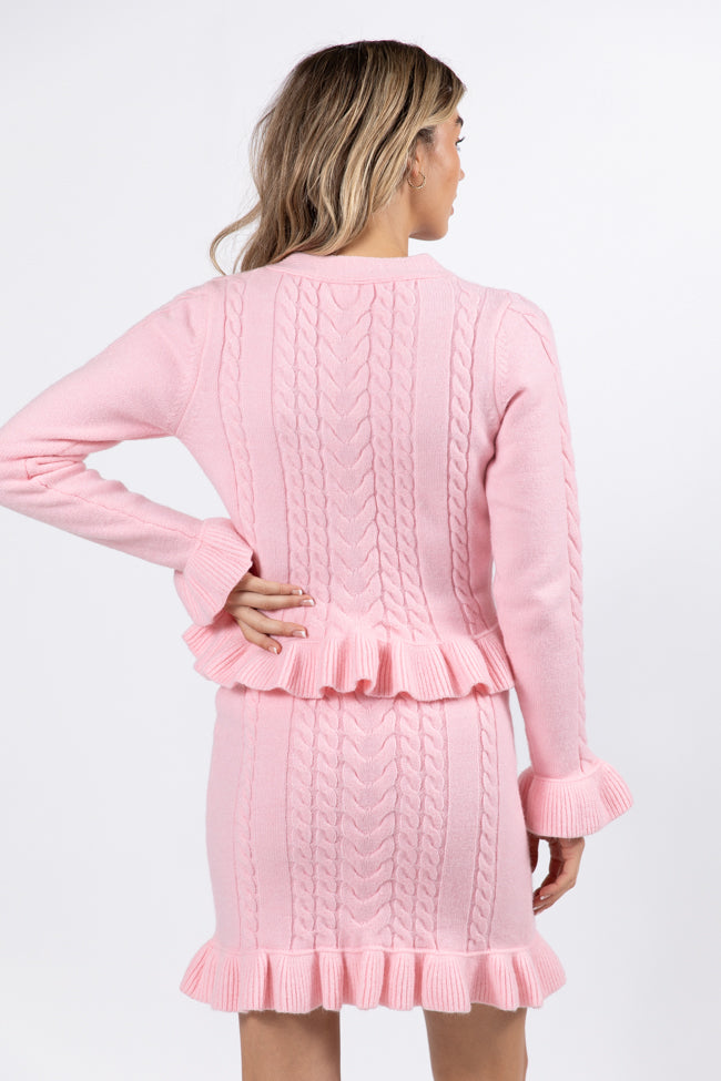 Glistening In The Snow Pink Cable Knit Cardigan Set - Cozy Winter Sweater Outfit for Women | Perfect for Holiday Parties & Snowy Day Outfits