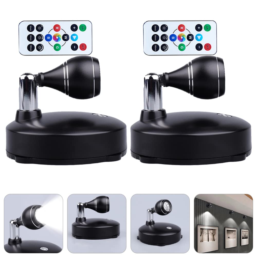 Uonlytech Rechargeable Wireless Spotlight - Battery Operated Rotating Accent Light for Paintings, Pictures & Wall Decor (Black) - Indoor/Outdoor Use for Home, Gallery & Event Lighting