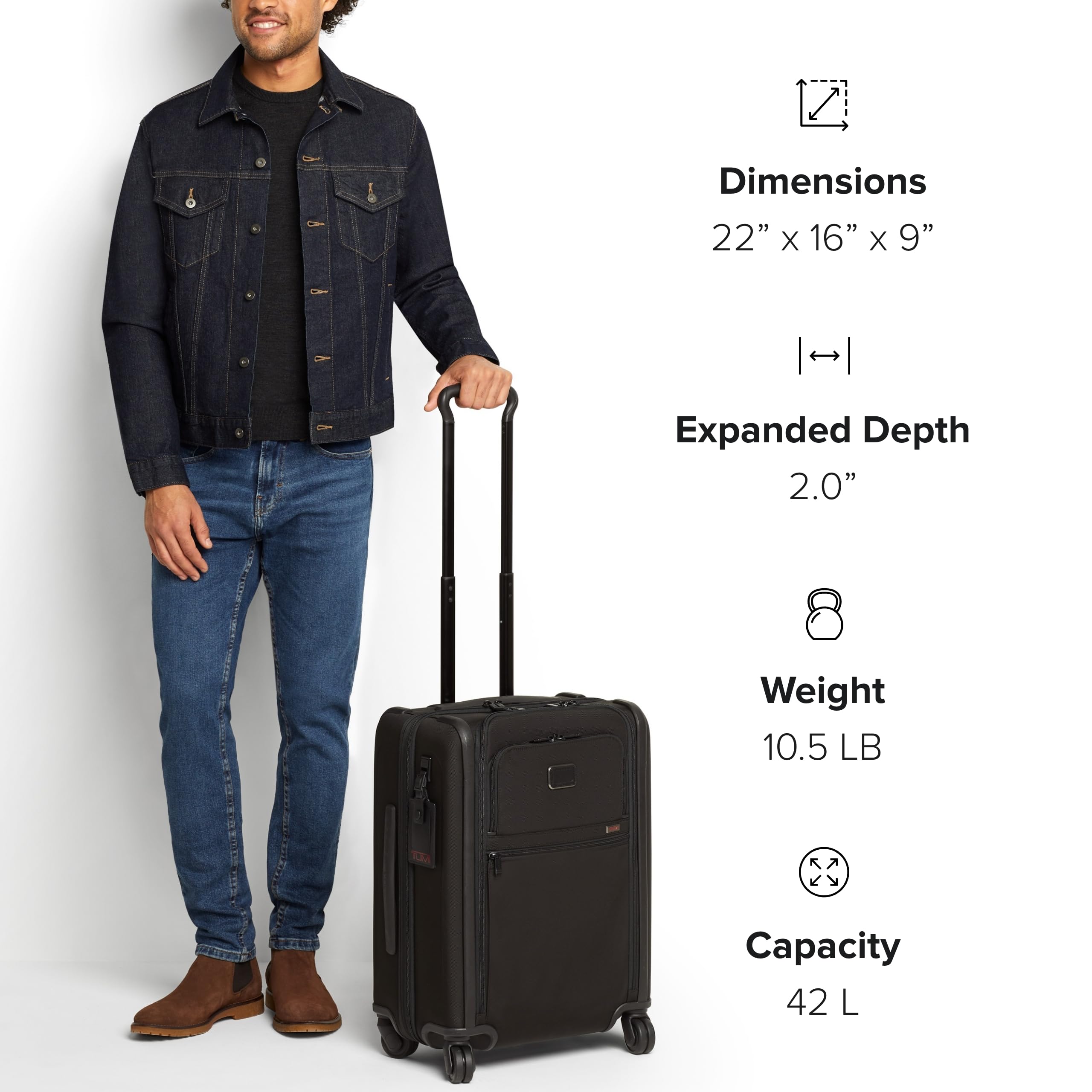TUMI Alpha Continental Expandable 4-Wheel Carry-On Luggage with TSA Lock - Lightweight Compact Travel Suitcase for Business & Vacation - Black Tracer Edition (Perfect for Air Travel & Weekend Getaways)