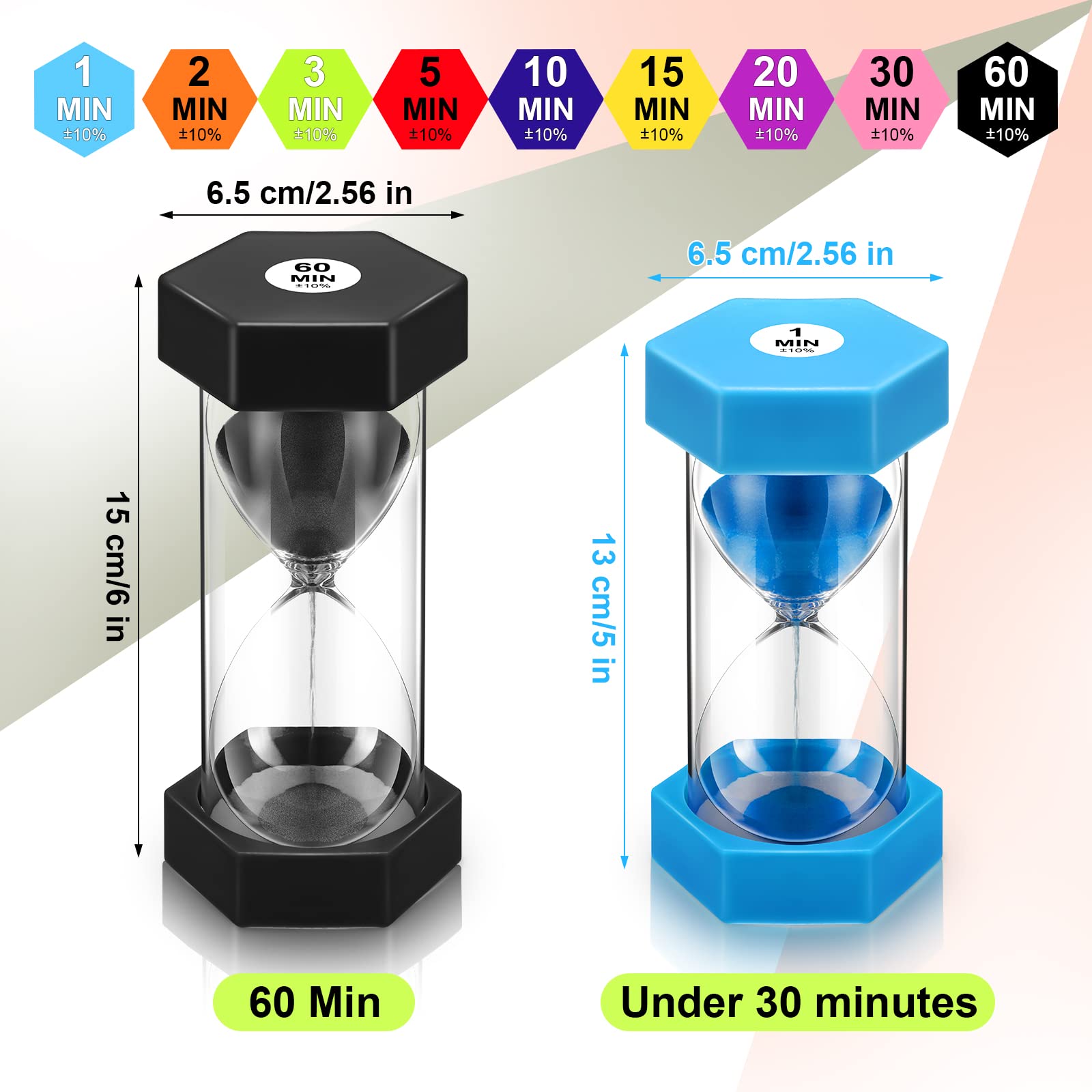 Yunsailing 9-Pack Colorful Sand Timer Set - 1/2/3/5/10/15/20/30/60 Minute Hourglass for Kids, Classroom, Home & Office | Visual Time Management Tool for Brushing Teeth, Cooking, Games & Productivity