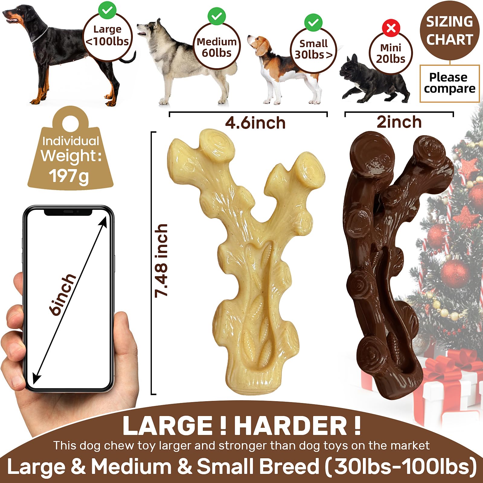 2 Pack Durable Dog Chew Toys for Aggressive Chewers - Tough Indestructible Chew Bones for Medium & Large Breed Dogs - Promotes Dental Health & Reduces Boredom - Perfect for Training, Teething & Playtime at Home or Outdoors