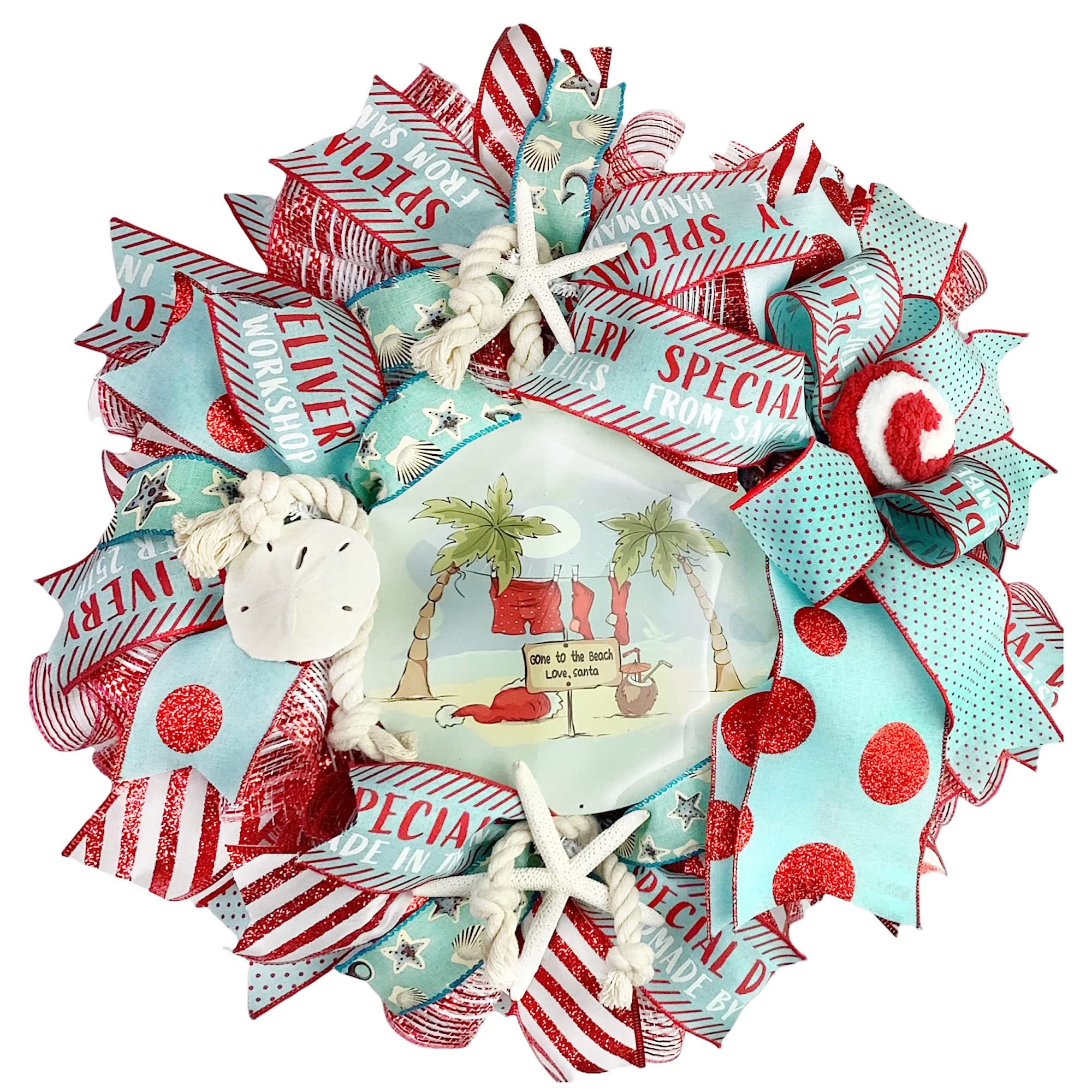 Handmade Coastal Christmas Wreath with Sand Dollar & Starfish - Nautical Beach Decor for Holiday Door - Perfect for Seaside Homes, Beach House Decorations & Coastal Holiday Cheer
