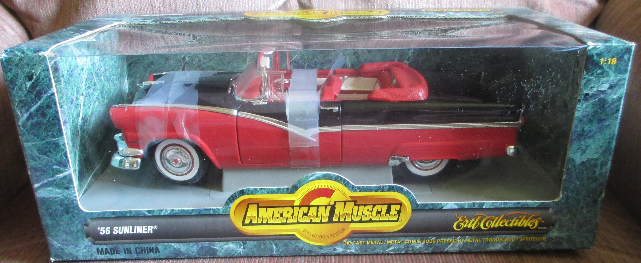 1/18 Scale Diecast Ertl American Muscle '56 Sunliner Model Car - Red & Black Collectible for Display, Gifts & Automotive Enthusiasts