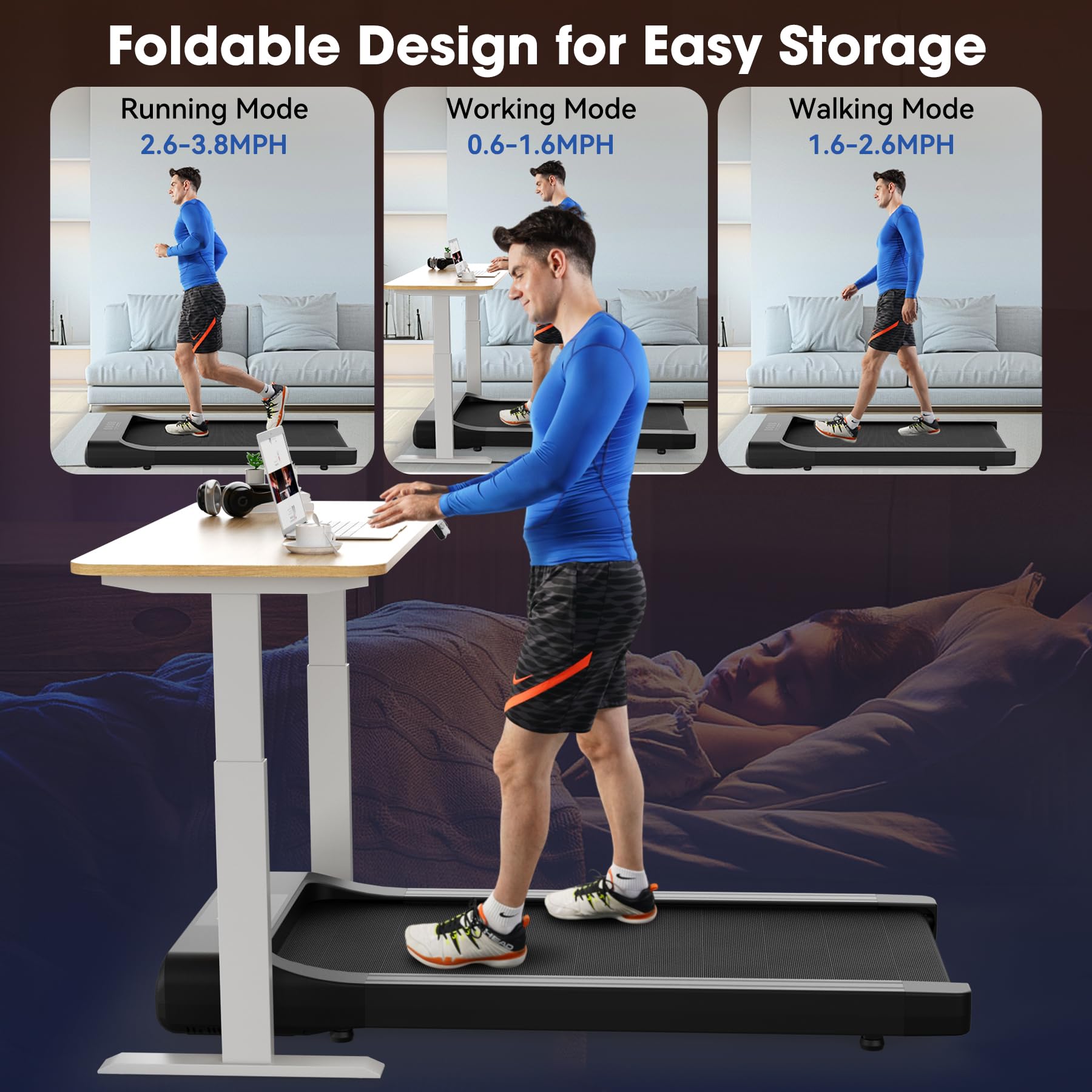 SupeRun Smart Walking Pad - 2-in-1 Under Desk Treadmill for Home & Office with Pitpat App, Remote Control & LED Display | Portable, Quiet Walking/Jogging Machine for Small Spaces & Workouts