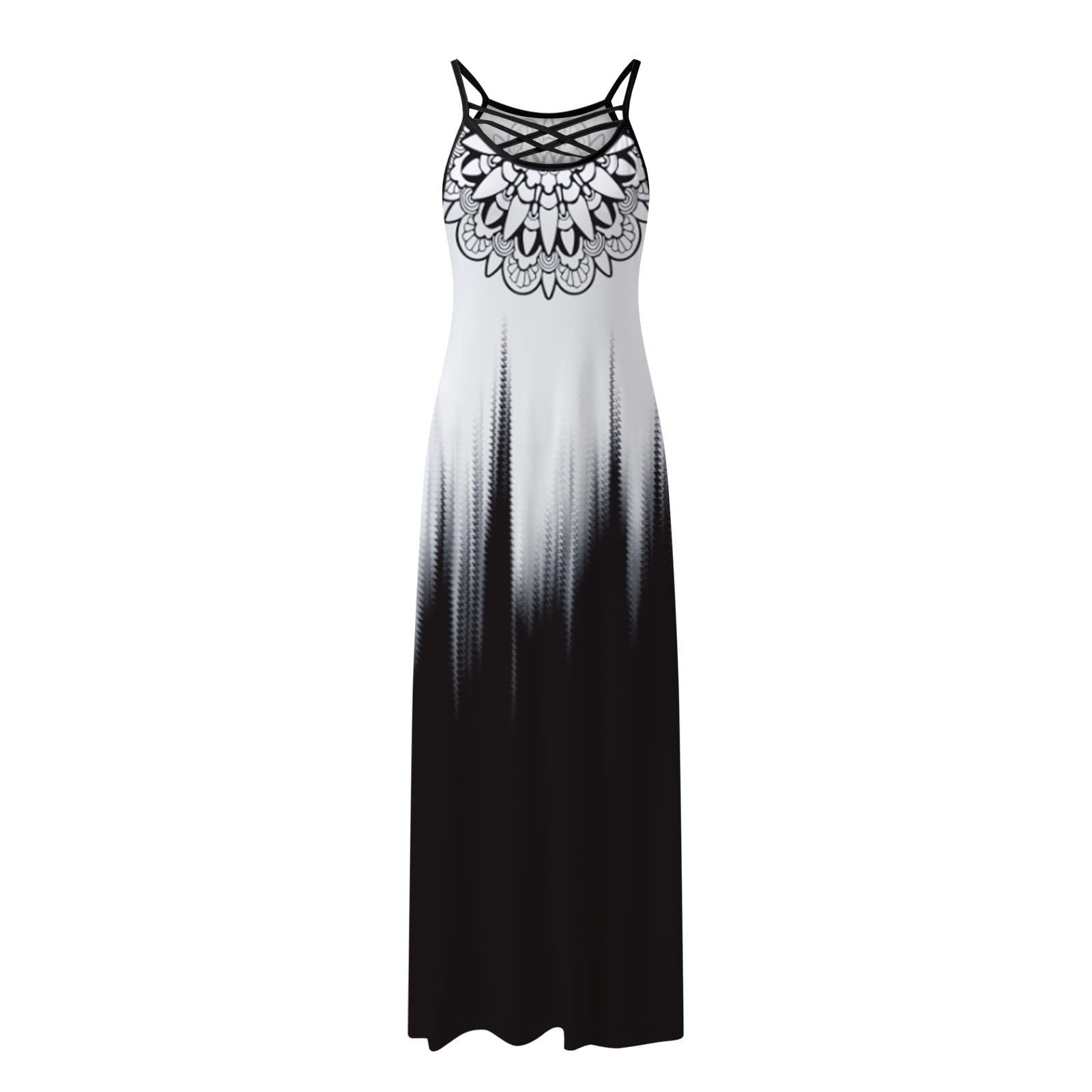 Women's Summer Maxi Sundress - Sexy Sleeveless Flowy Long Dress with Fashion Print, Beach Cover Up & Casual Cami Dress | Perfect for Vacations, Pool Parties & Boho Outfits
