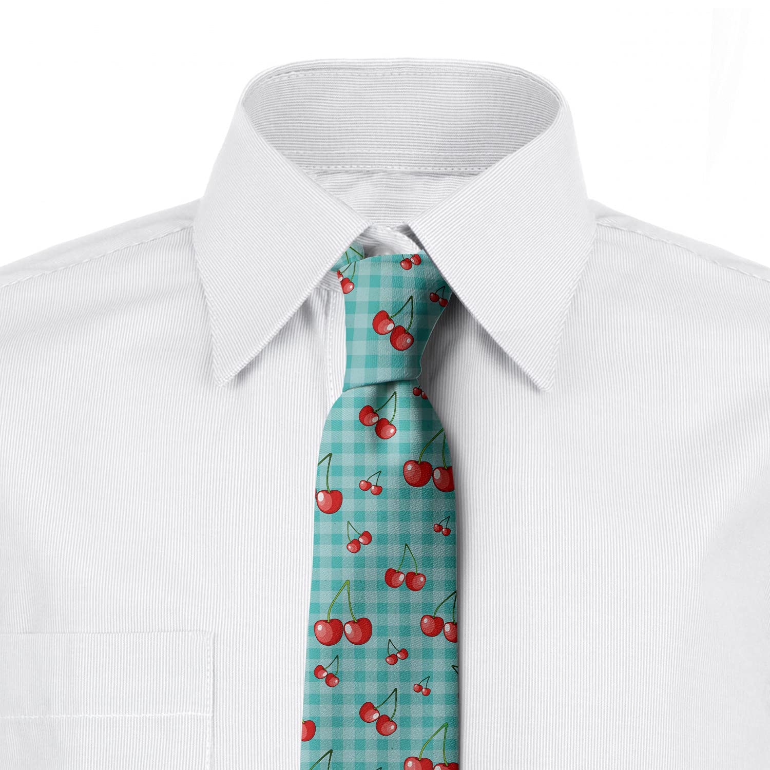 Ambesonne Men's Necktie - Stylish Cherries Gingham Checkered Pattern, 3.7