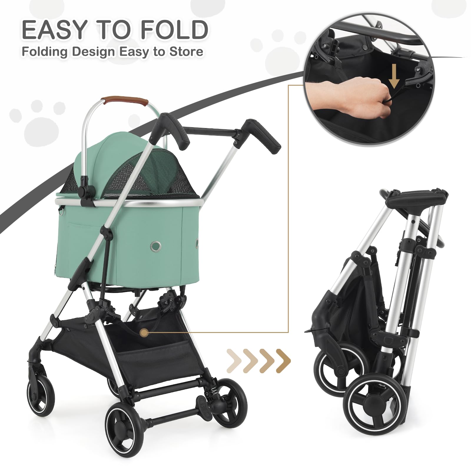 MoNiBloom Lightweight Pet Stroller for Small & Medium Dogs - Foldable Jogging Stroller with Detachable Carrier & Durable Aluminum Frame (Mint Green) - Perfect for Outdoor Walks, Park Visits & Travel Adventures