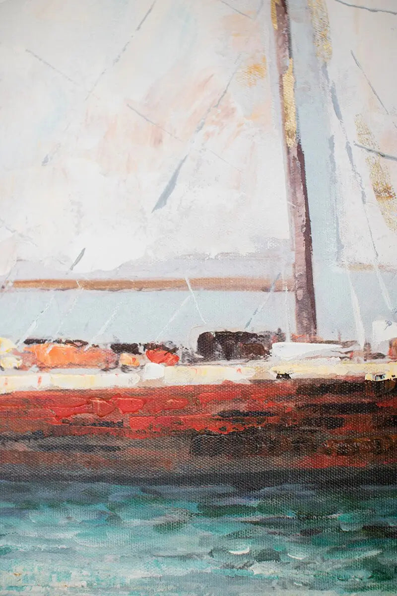 Handmade Framed Sailboat Oil Painting - Nautical Wall Art Decor for Living Room, Bedroom & Office - Perfect Coastal Home Decor Gift