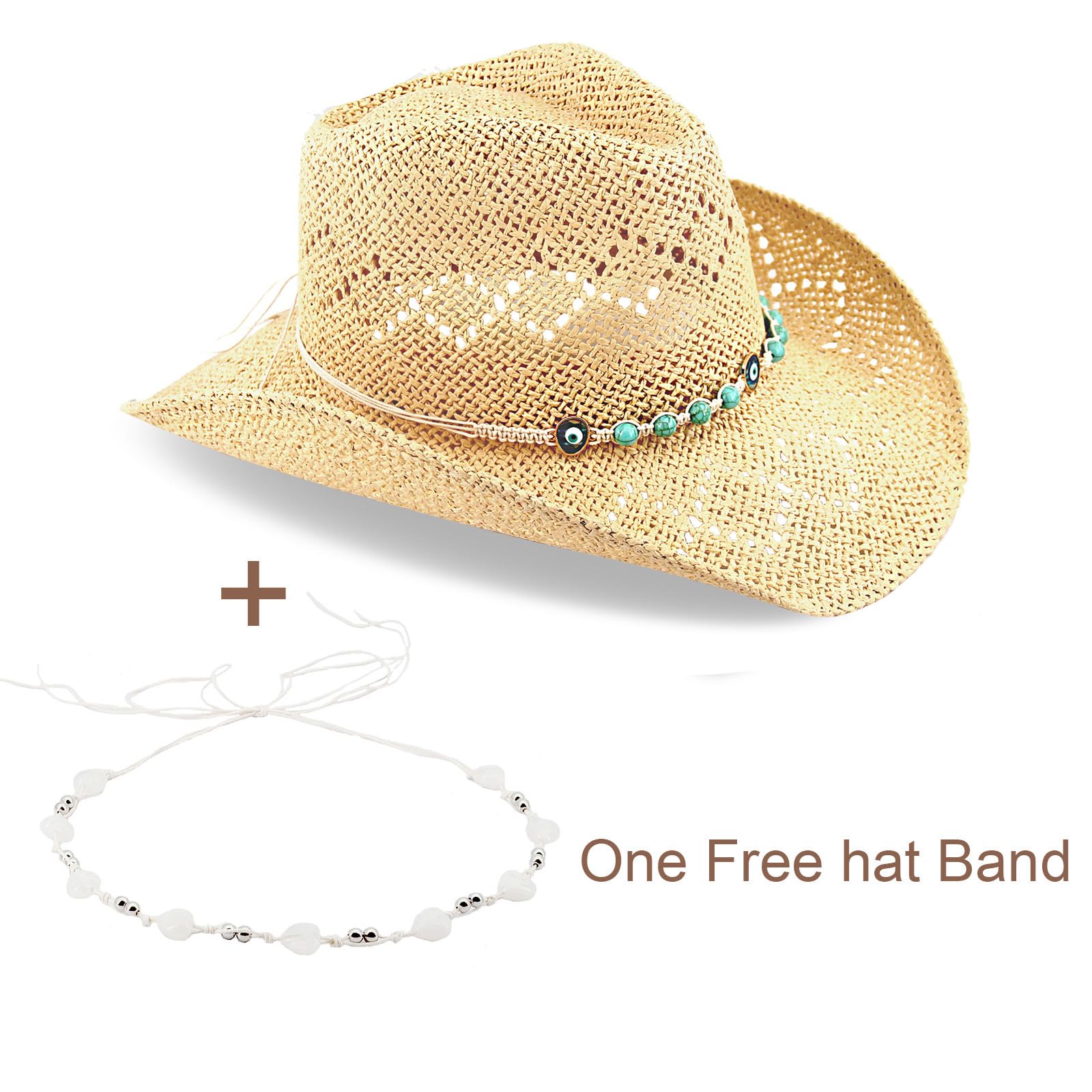 Western Cowboy Hat for Women & Men - Straw Woven Sun Hat with 2 Decorative Bands | Rodeo, Outdoor, Country Music Festival, Ranch Wear