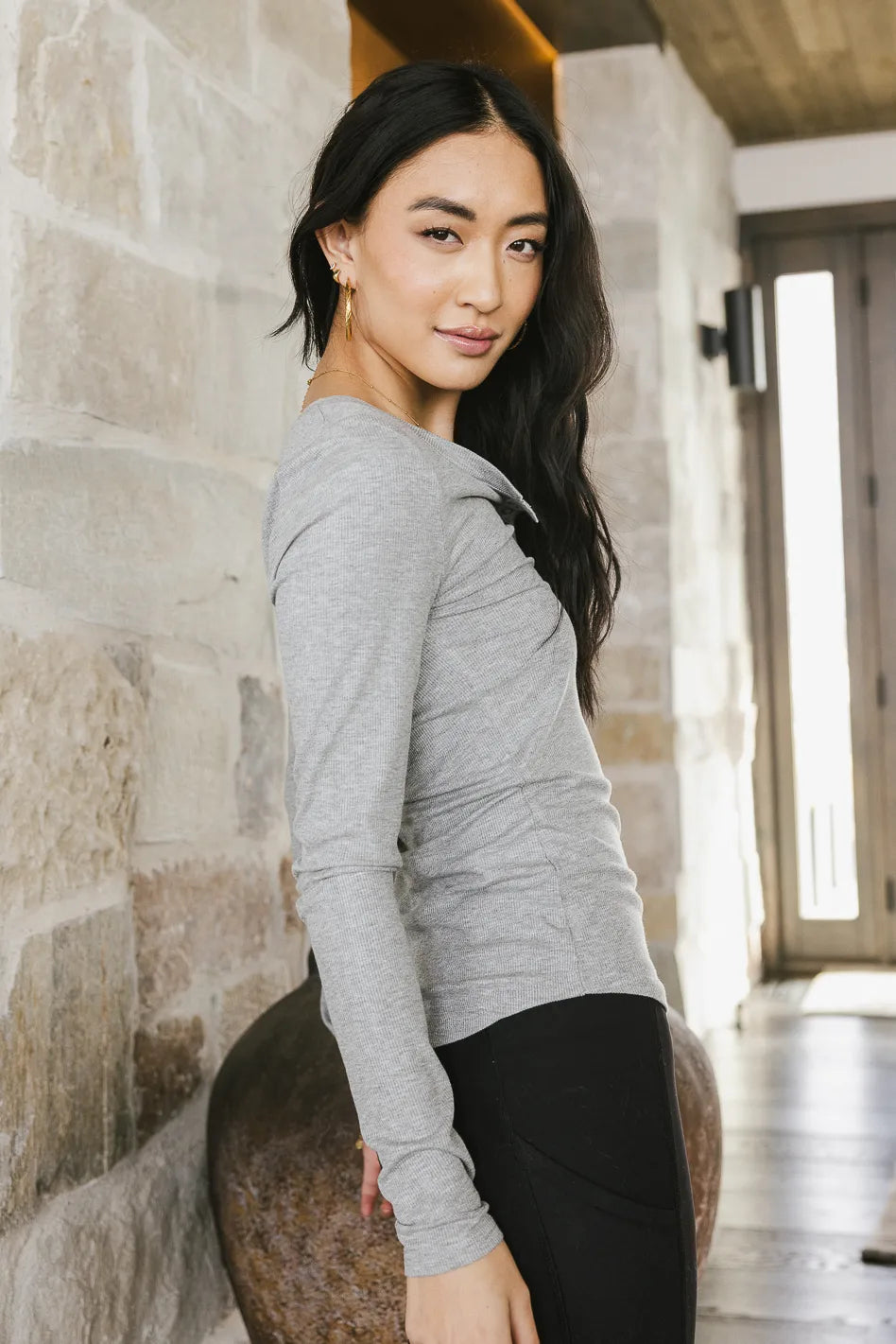 Ivanna Henley Grey Women's Top - Soft Cotton Casual Shirt for Everyday Wear | Perfect for Work, Outings & Layering | FINAL SALE