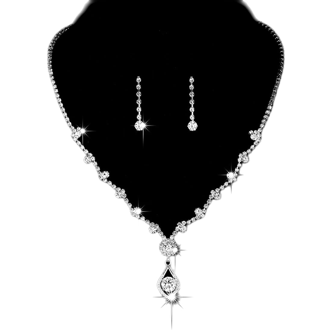 Elegant Silver Crystal Rhinestone Wedding Jewelry Set - Necklace & Earrings for Bride & Bridesmaids | Adjustable Choker & Matching Accessories | Perfect for Weddings, Prom, Formal Events