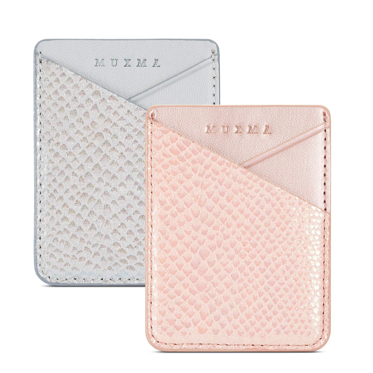 Holographic Gradient Snake Skin PU Leather Phone Wallet - Slim Sticky Card Holder for iPhone & Samsung (2 Pack) | Stick to Back of Phone Case for Hands-Free Convenience | Perfect for Shopping, Travel & Daily Use