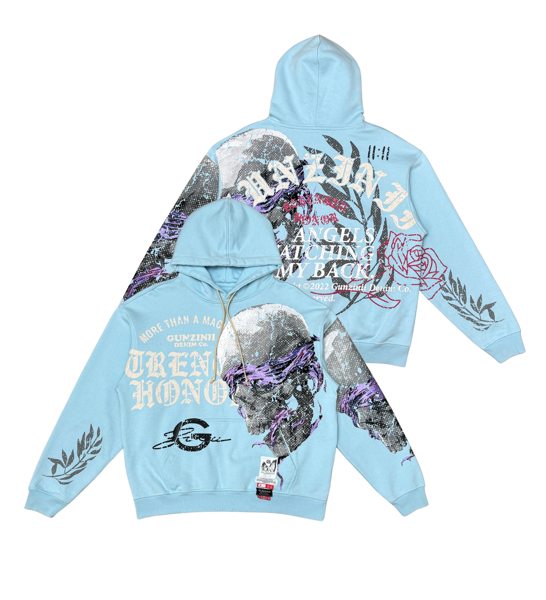 GUNZINII MY BACK BABY BLUE Hoodie - Soft Cotton Pullover Sweatshirt for Men & Women | Casual Streetwear Fashion for Everyday Wear & Outdoor Activities