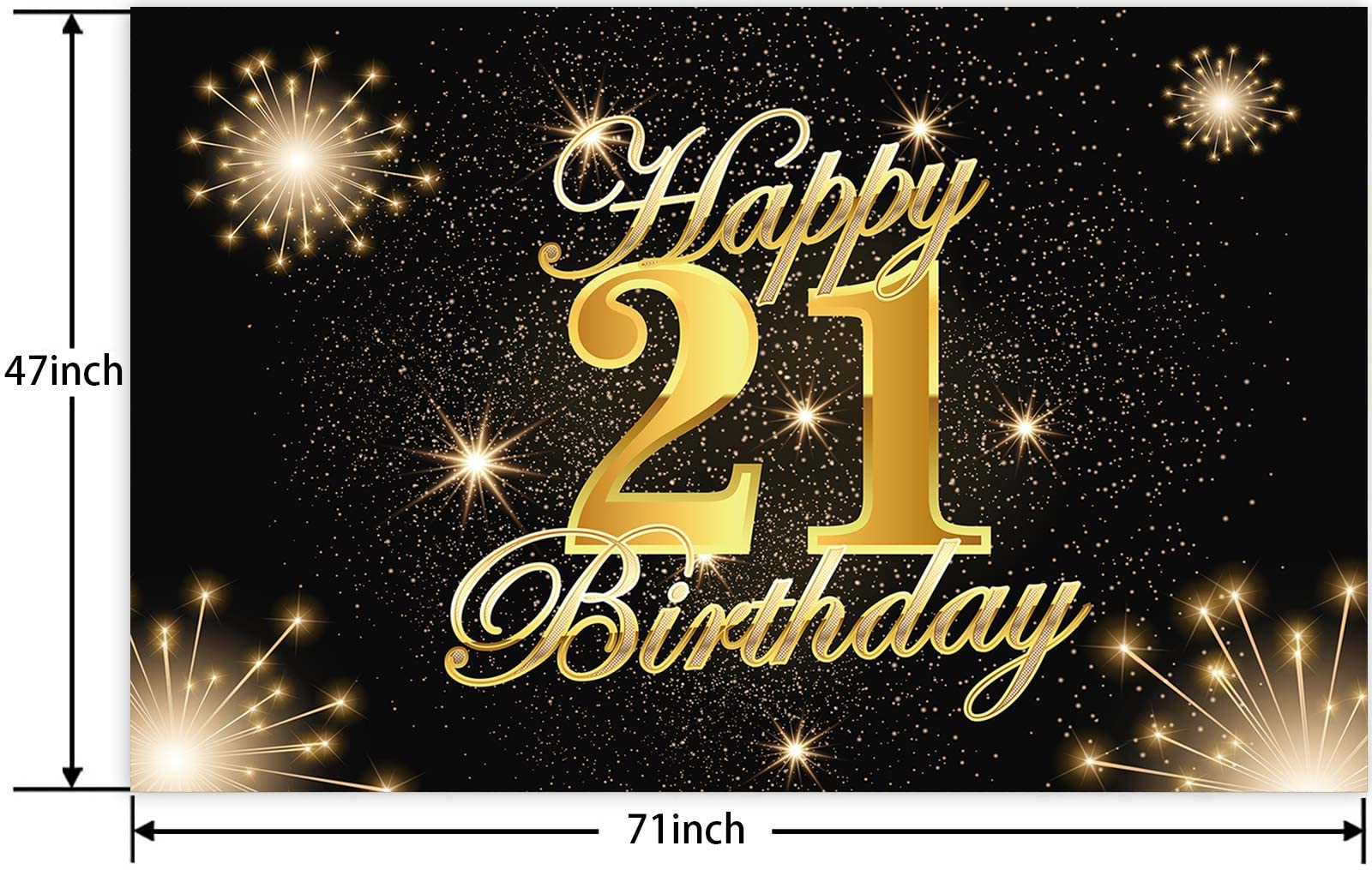 21st Birthday Banner Backdrop - Black Gold Sparkle Firework Star Theme Party Decor | Cheers to 21 Years Celebration | Perfect for 21st Birthday Party, Anniversary, Photo Booth & Wall Decorations